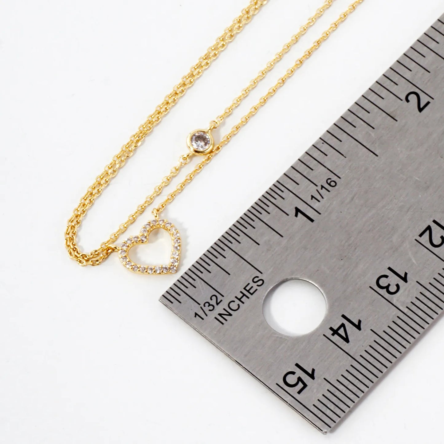 Pave-Set CZ Heart Pendant 18K-Gold-Dipped Layered Necklace