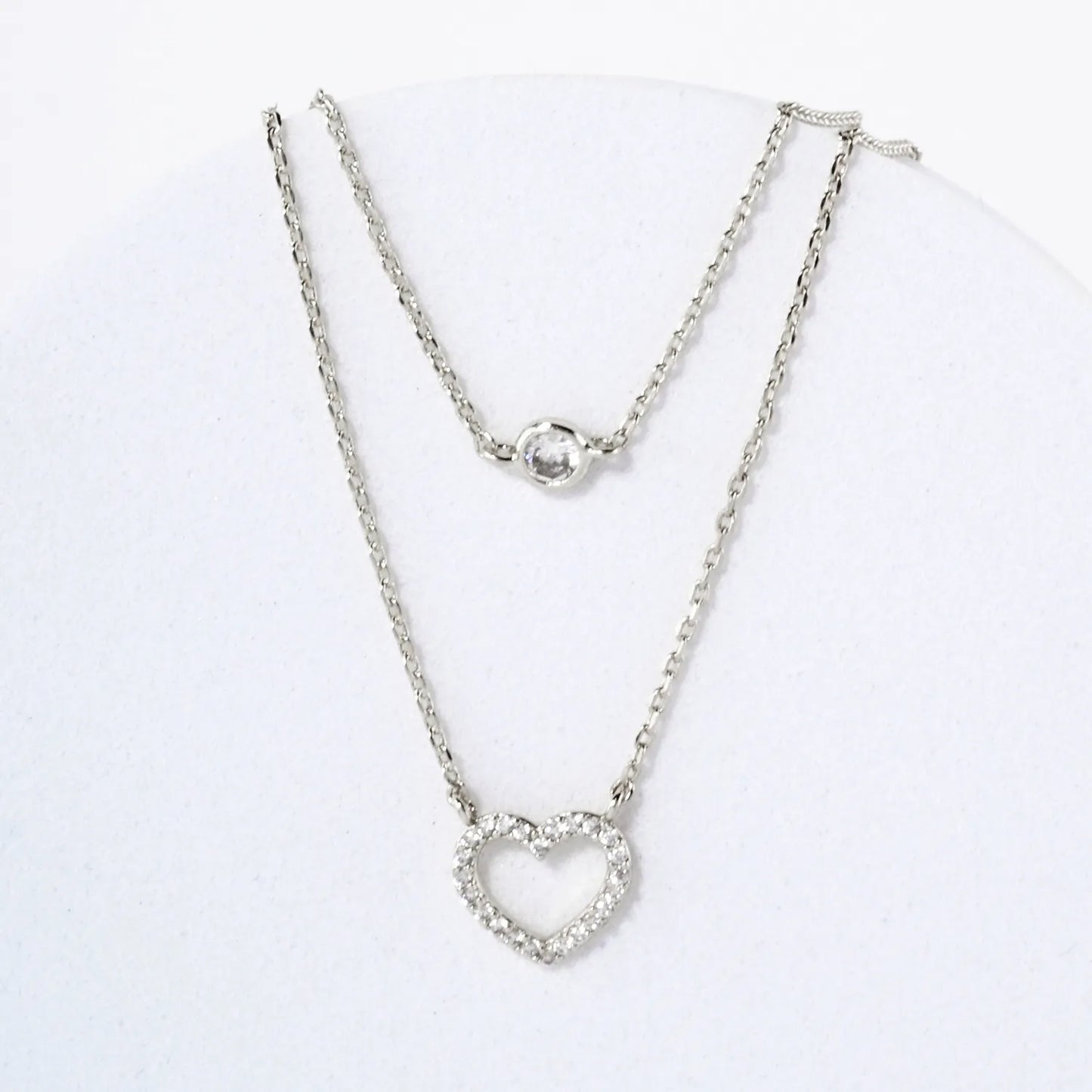 Pave-Set CZ Heart Pendant 18K-Gold-Dipped Layered Necklace