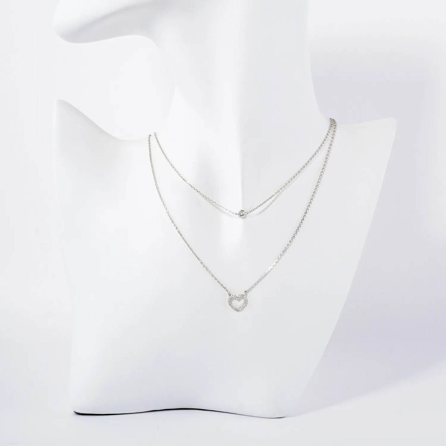 Pave-Set CZ Heart Pendant 18K-Gold-Dipped Layered Necklace