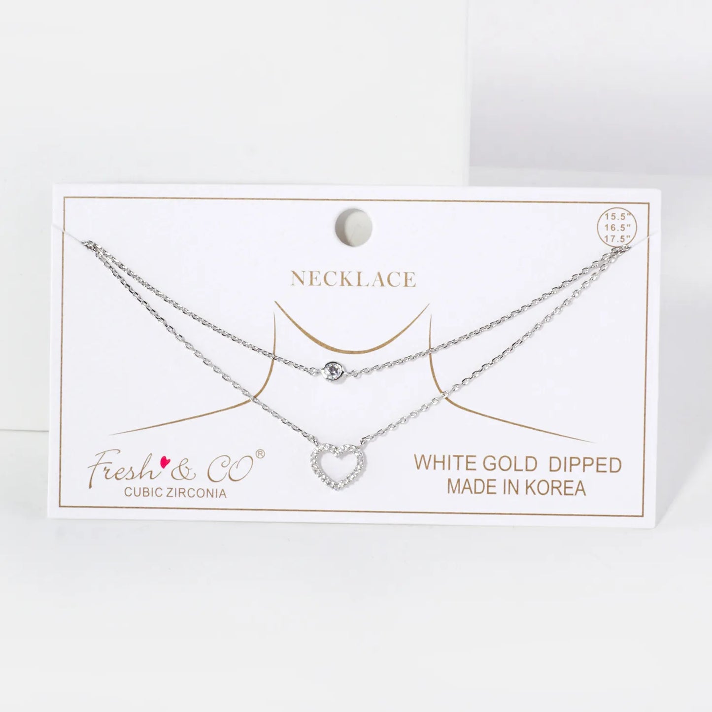Pave-Set CZ Heart Pendant 18K-Gold-Dipped Layered Necklace