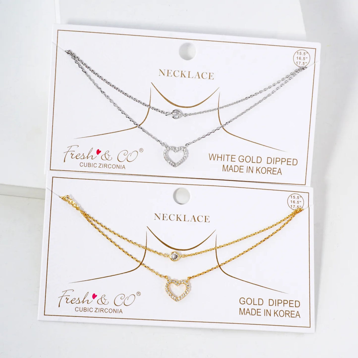 Pave-Set CZ Heart Pendant 18K-Gold-Dipped Layered Necklace