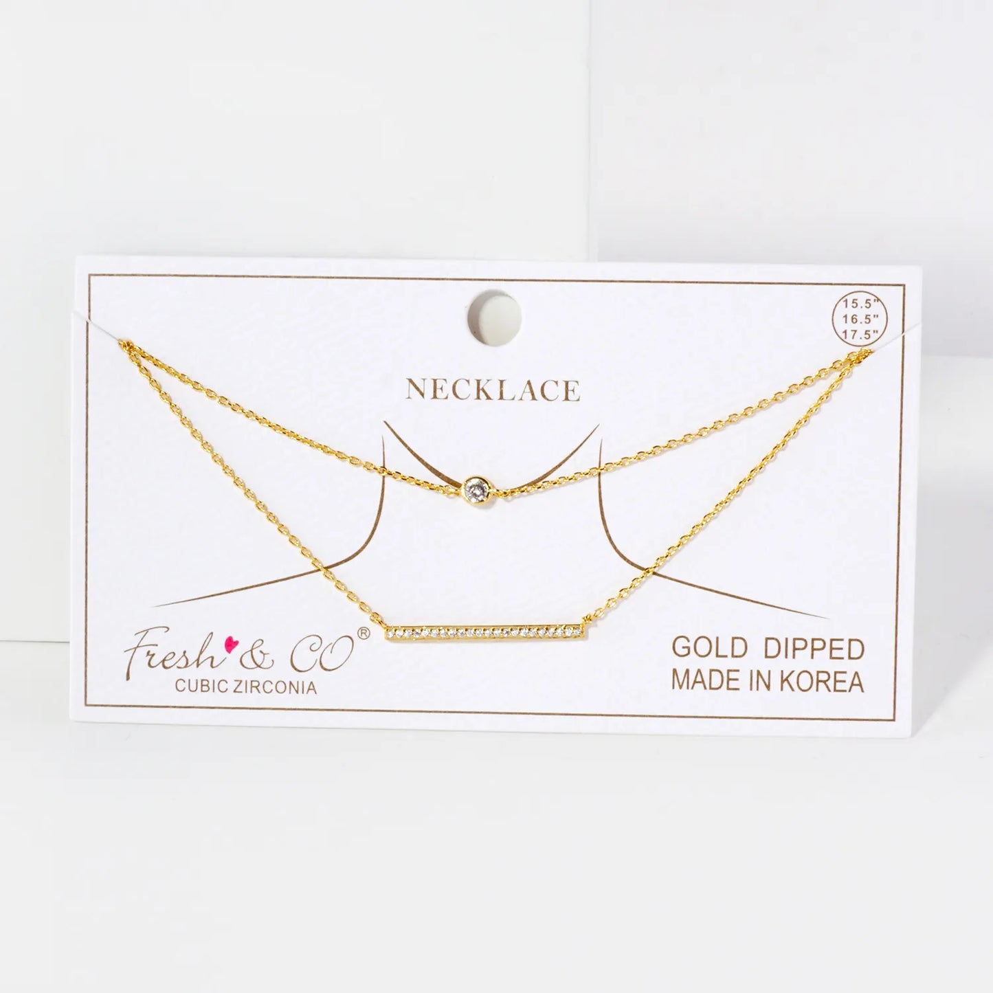 Pave-Set CZ Horizontal Bar Pendant 18K-Gold-Dipped Layered Necklace