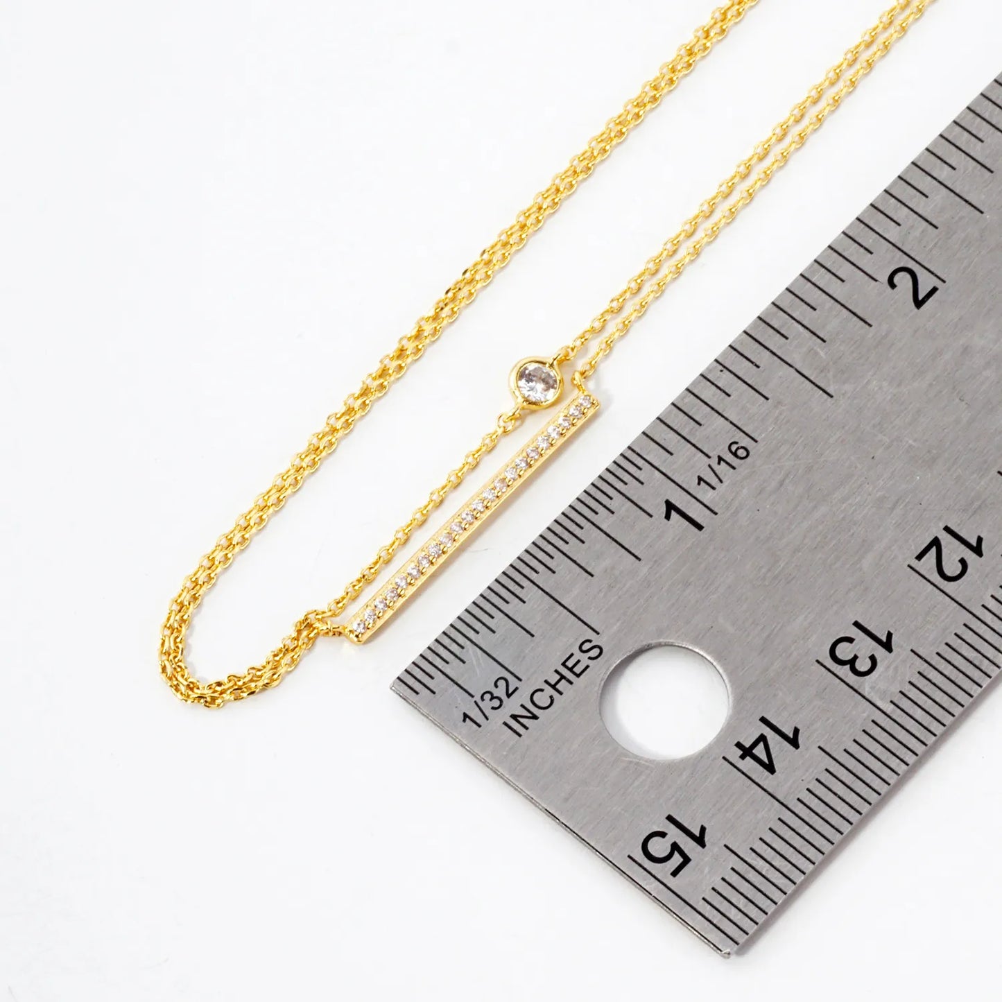 Pave-Set CZ Horizontal Bar Pendant 18K-Gold-Dipped Layered Necklace