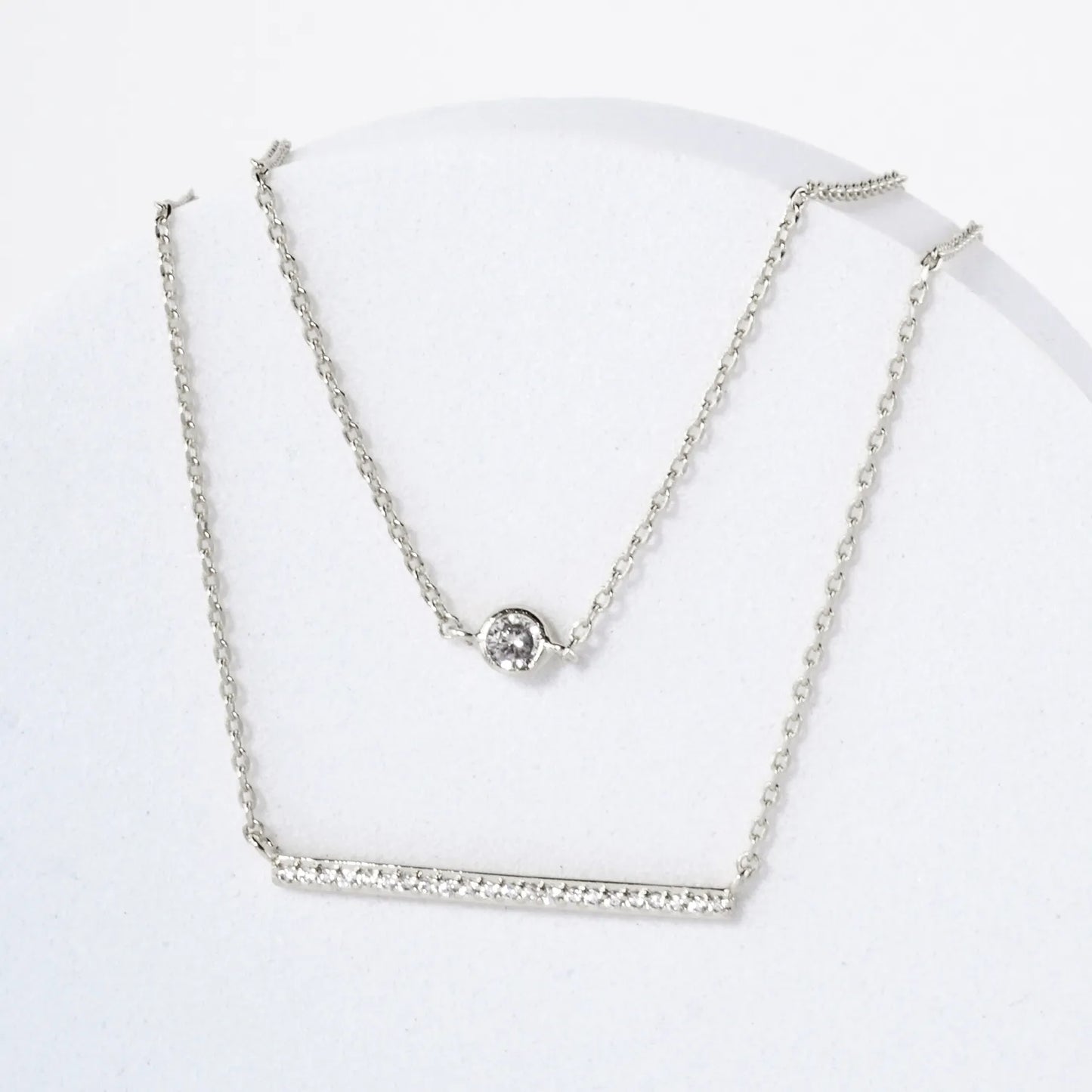 Pave-Set CZ Horizontal Bar Pendant 18K-Gold-Dipped Layered Necklace