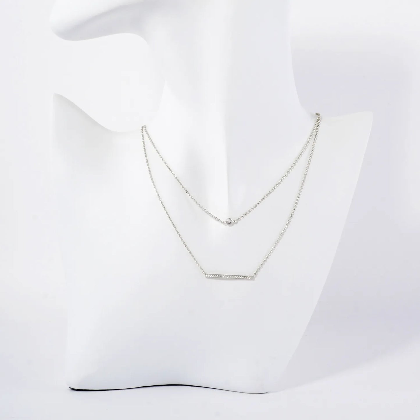 Pave-Set CZ Horizontal Bar Pendant 18K-Gold-Dipped Layered Necklace