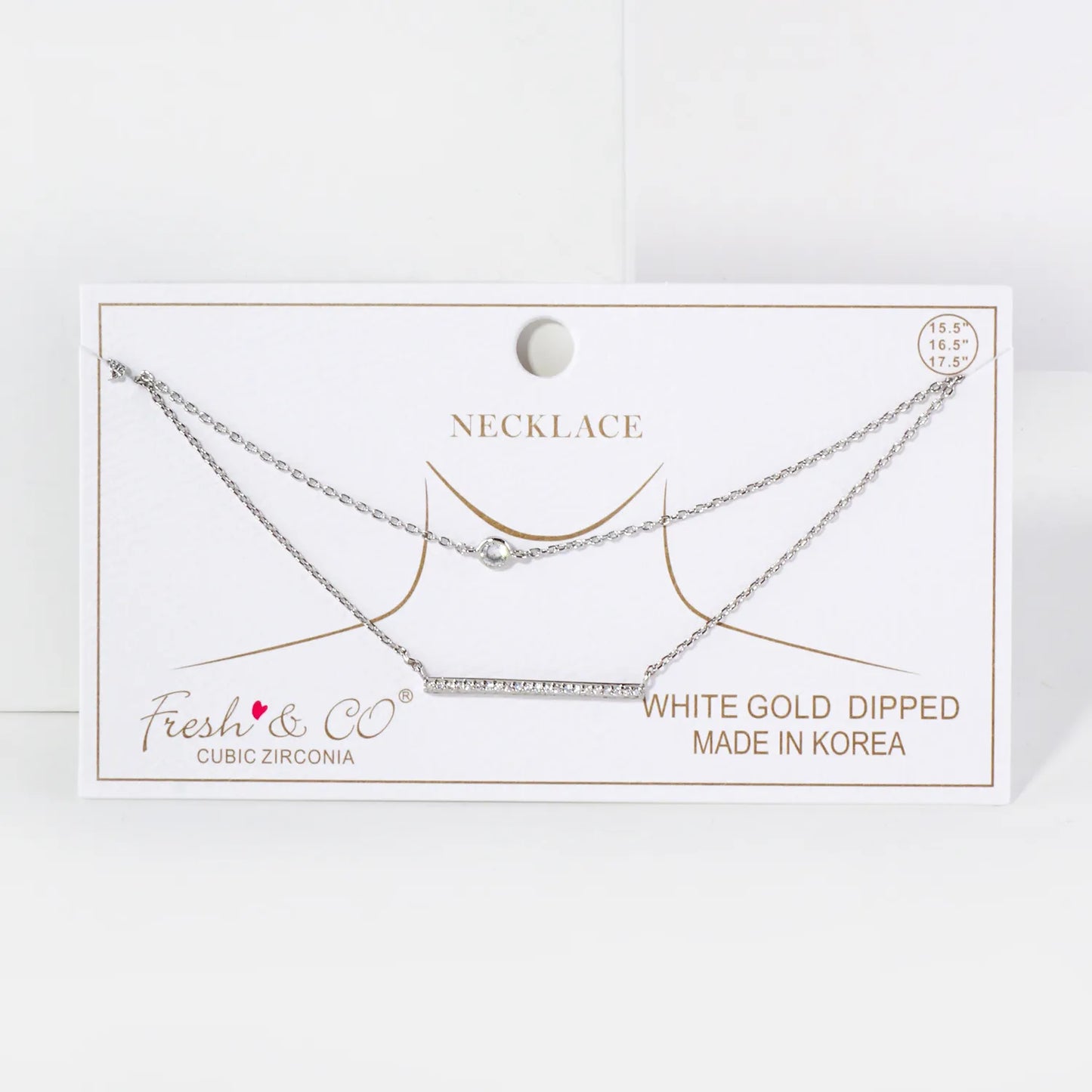 Pave-Set CZ Horizontal Bar Pendant 18K-Gold-Dipped Layered Necklace