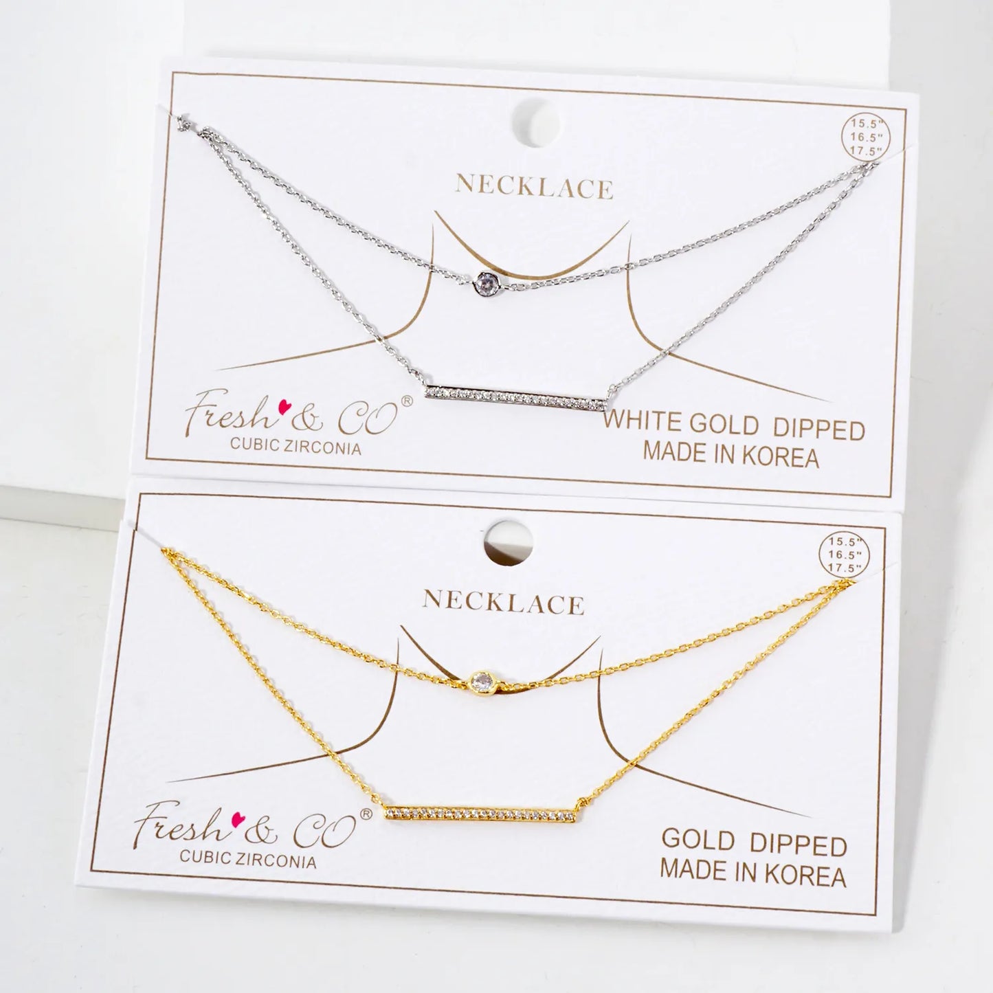 Pave-Set CZ Horizontal Bar Pendant 18K-Gold-Dipped Layered Necklace