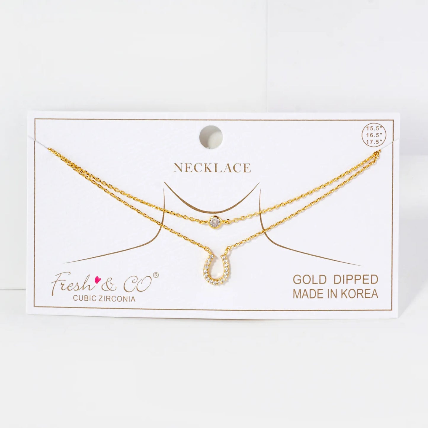 Pave-Set CZ Horseshoe Pendant 18K-Gold-Dipped Layered Necklace
