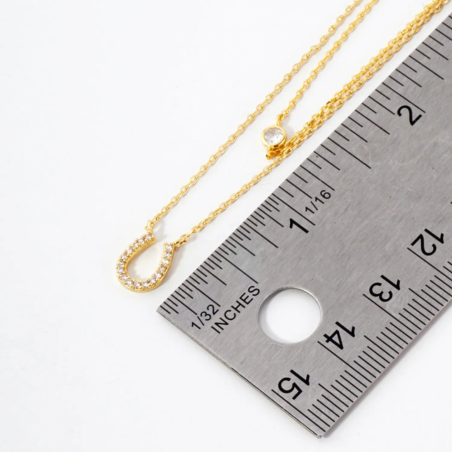 Pave-Set CZ Horseshoe Pendant 18K-Gold-Dipped Layered Necklace