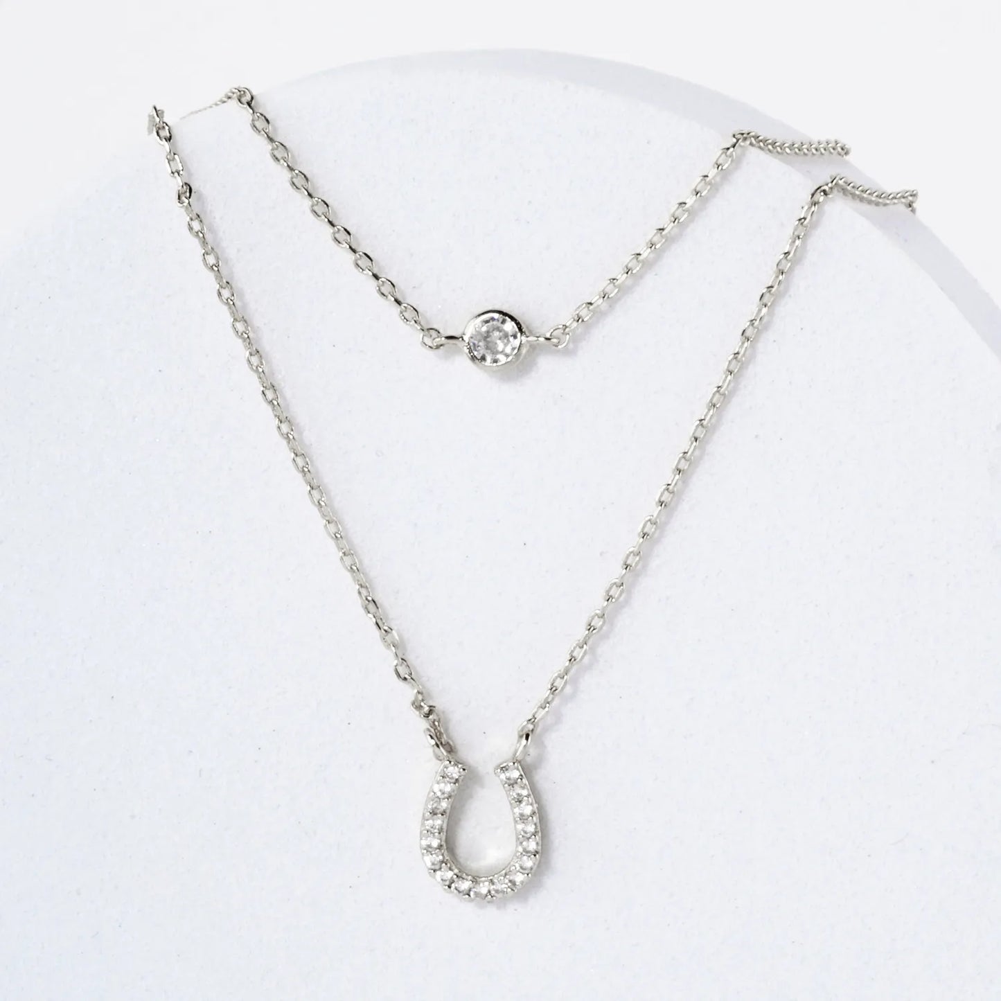 Pave-Set CZ Horseshoe Pendant 18K-Gold-Dipped Layered Necklace