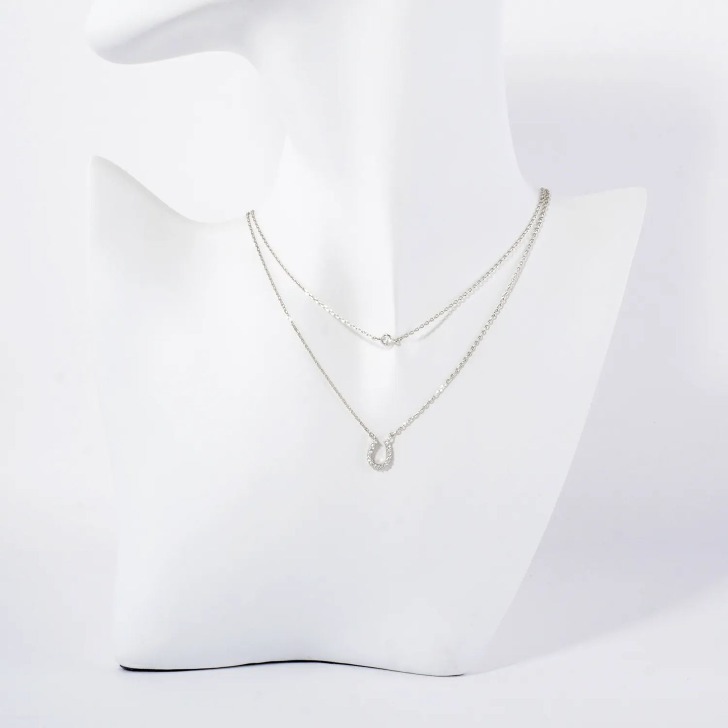 Pave-Set CZ Horseshoe Pendant 18K-Gold-Dipped Layered Necklace