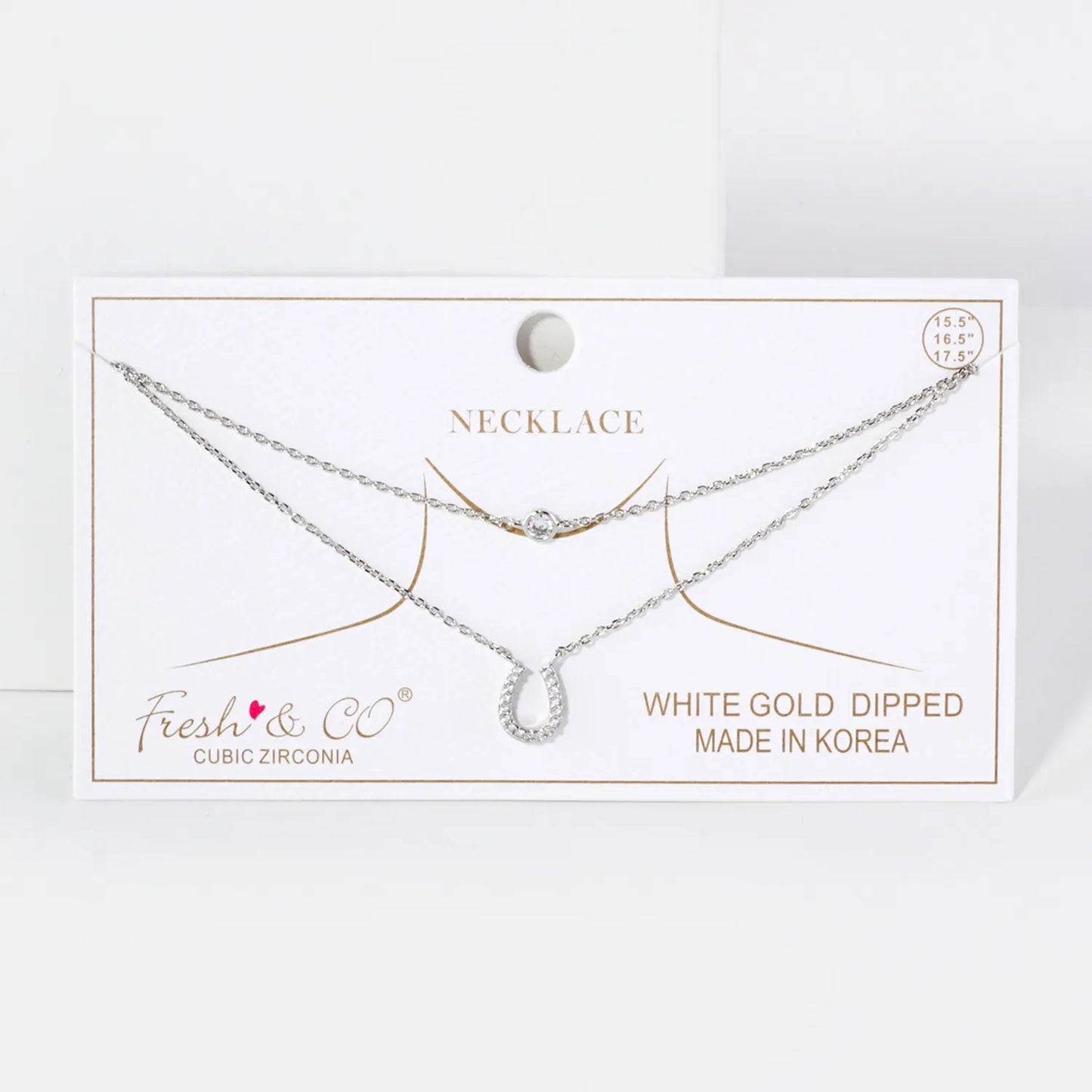Pave-Set CZ Horseshoe Pendant 18K-Gold-Dipped Layered Necklace