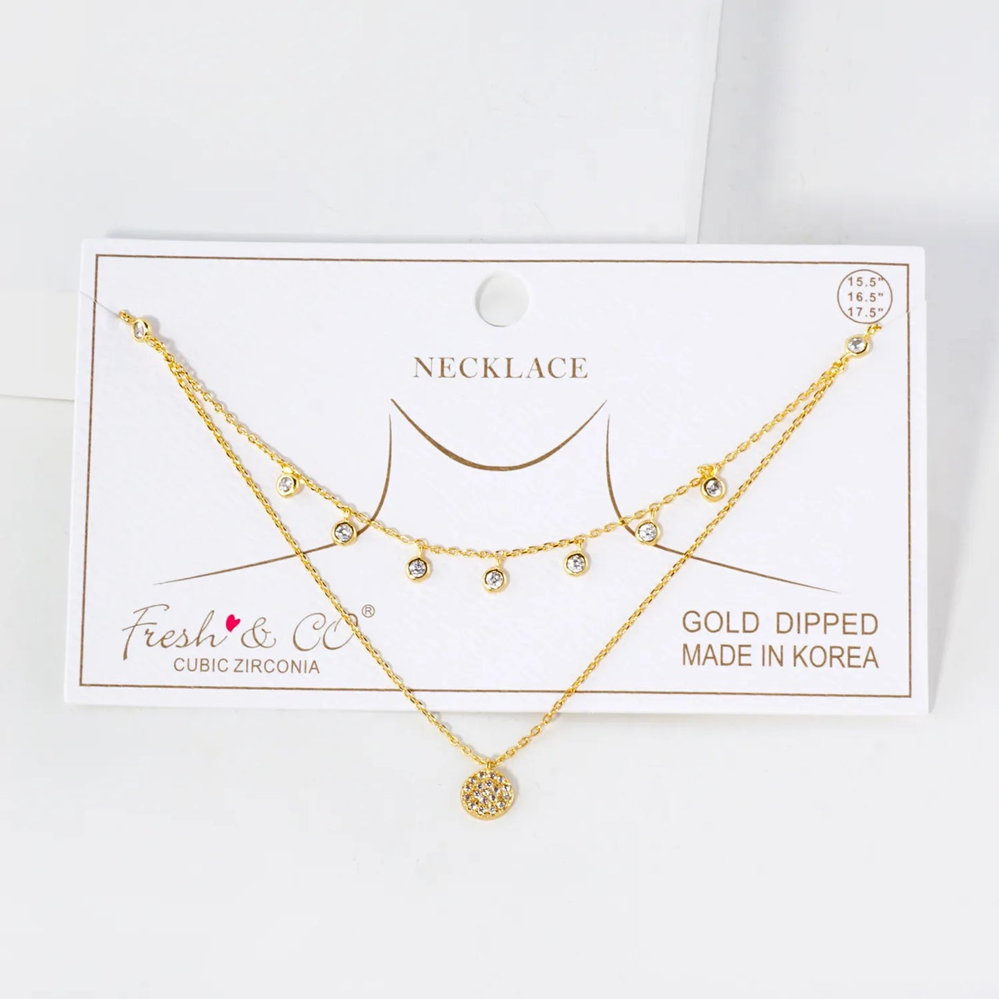 Pave-Set CZ Pendant 18K-Gold-Dipped Layered Necklace