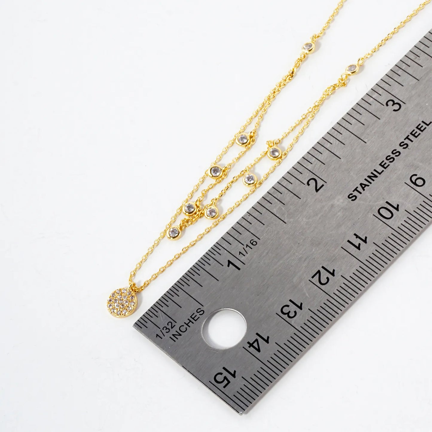 Pave-Set CZ Pendant 18K-Gold-Dipped Layered Necklace