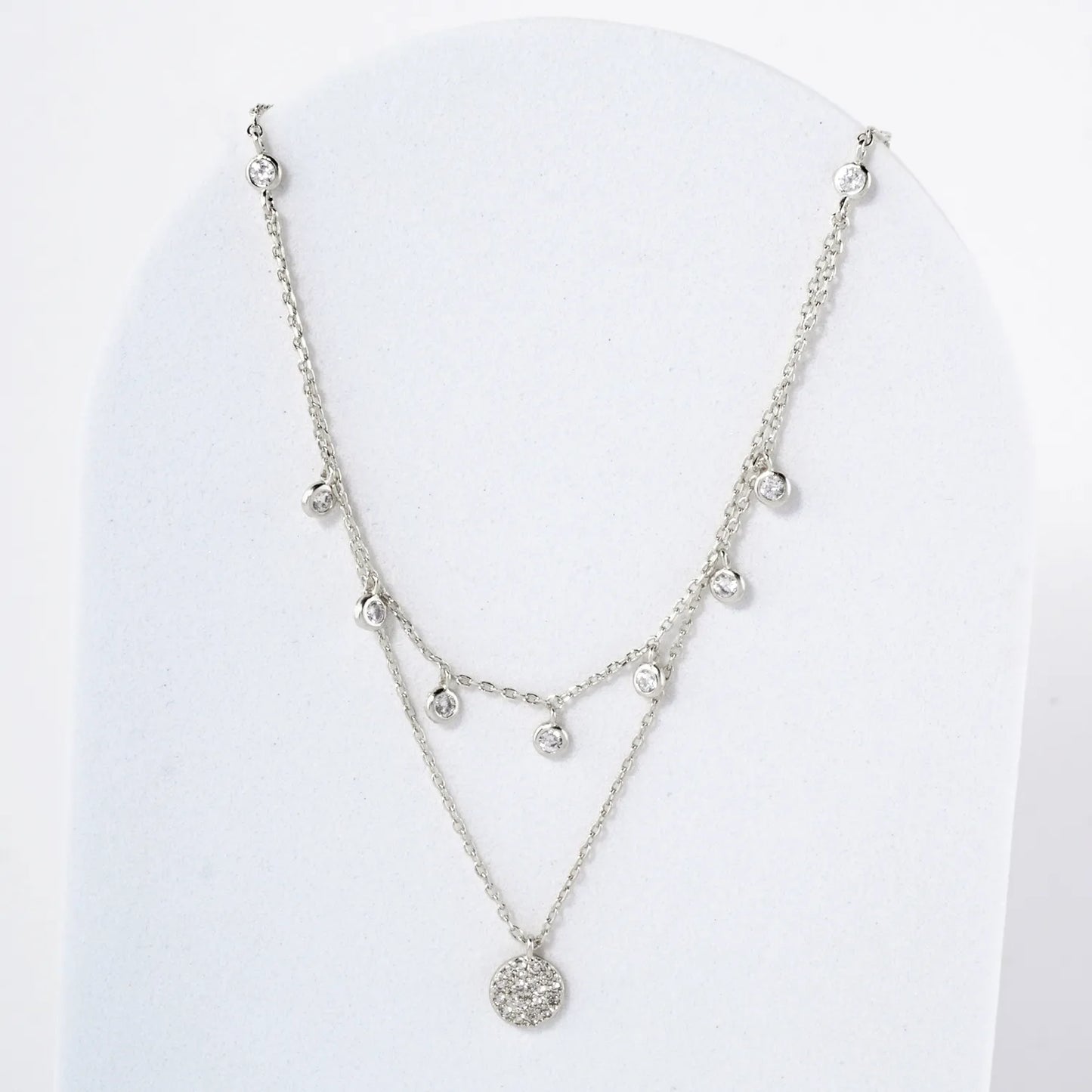 Pave-Set CZ Pendant 18K-Gold-Dipped Layered Necklace