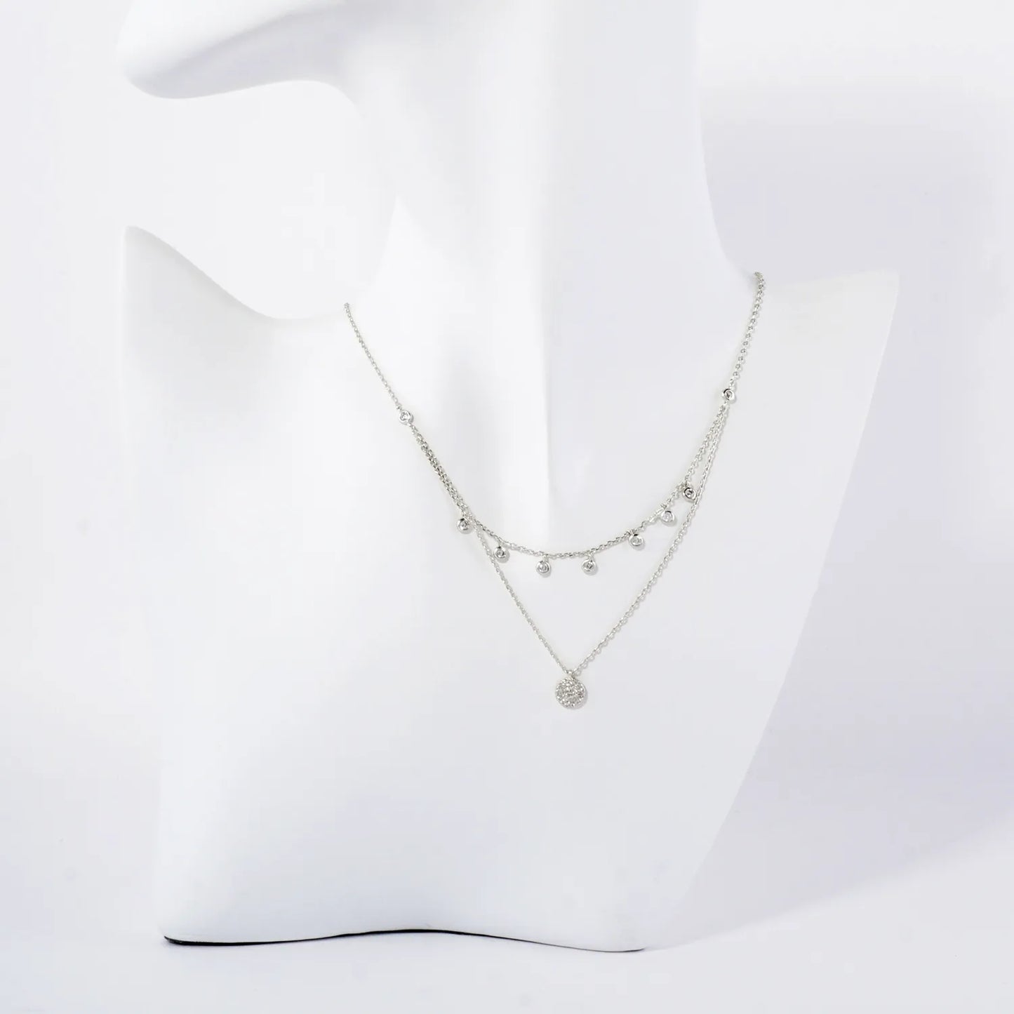 Pave-Set CZ Pendant 18K-Gold-Dipped Layered Necklace