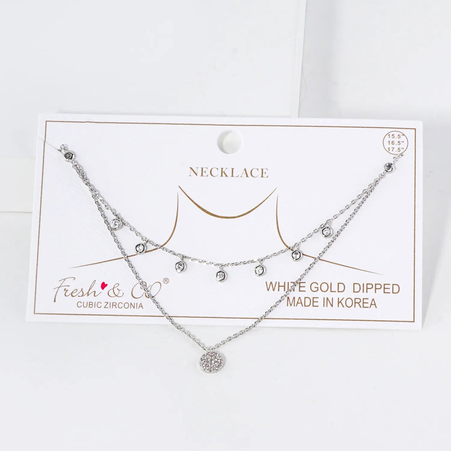 Pave-Set CZ Pendant 18K-Gold-Dipped Layered Necklace