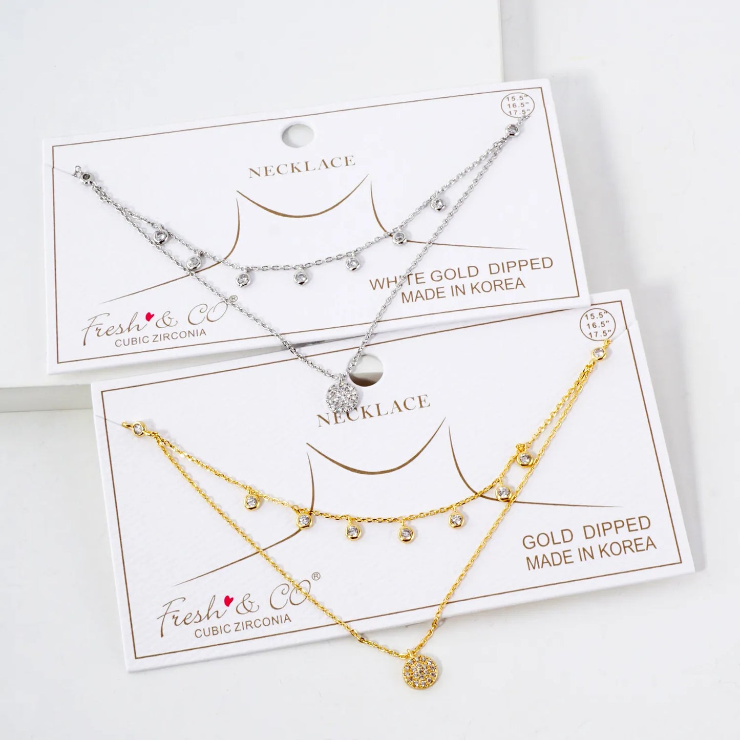 Pave-Set CZ Pendant 18K-Gold-Dipped Layered Necklace