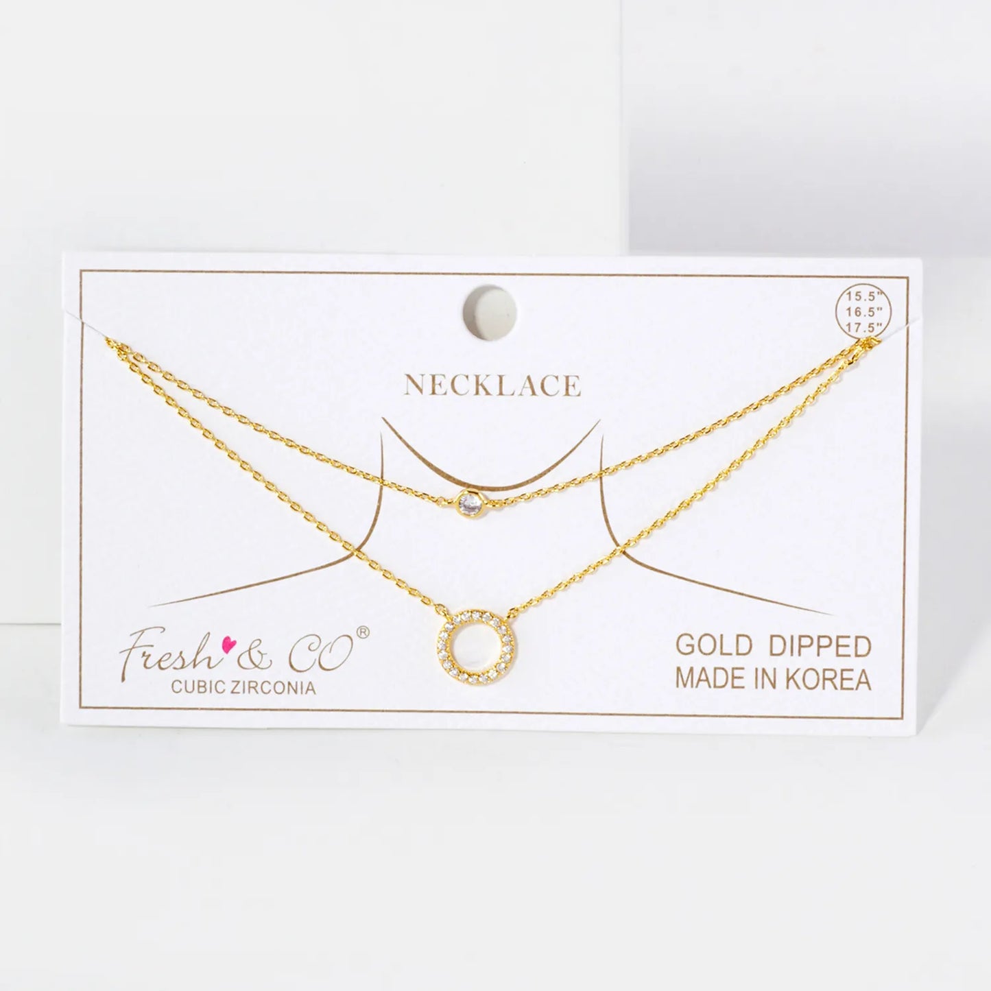 Pave-Set CZ Round Pendant 18K-Gold-Dipped Layered Necklace