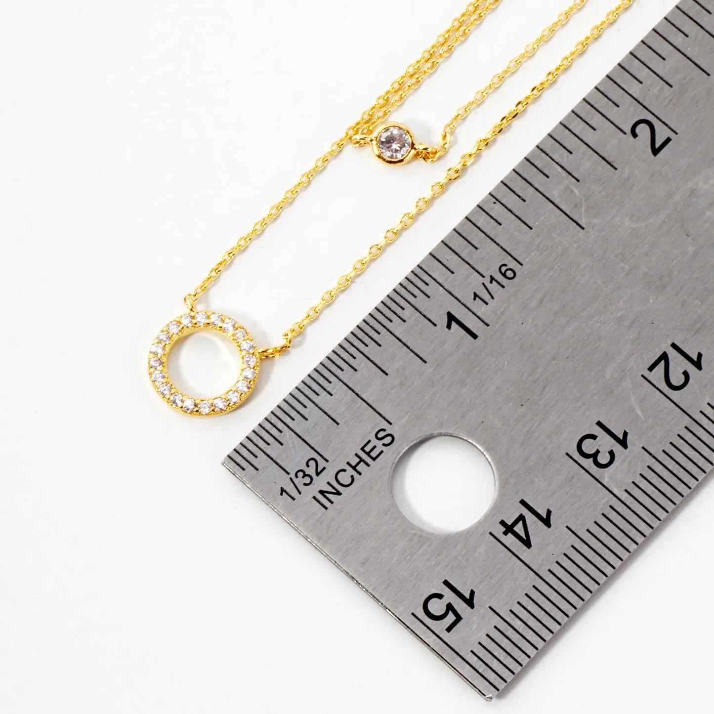 Pave-Set CZ Round Pendant 18K-Gold-Dipped Layered Necklace