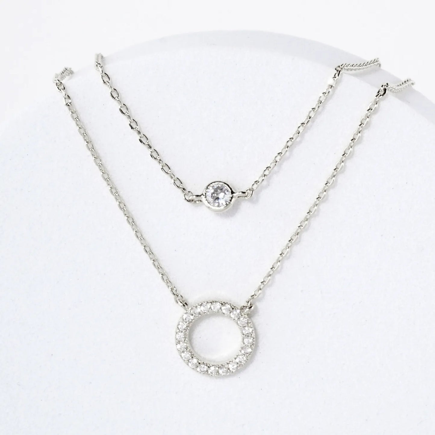 Pave-Set CZ Round Pendant 18K-Gold-Dipped Layered Necklace