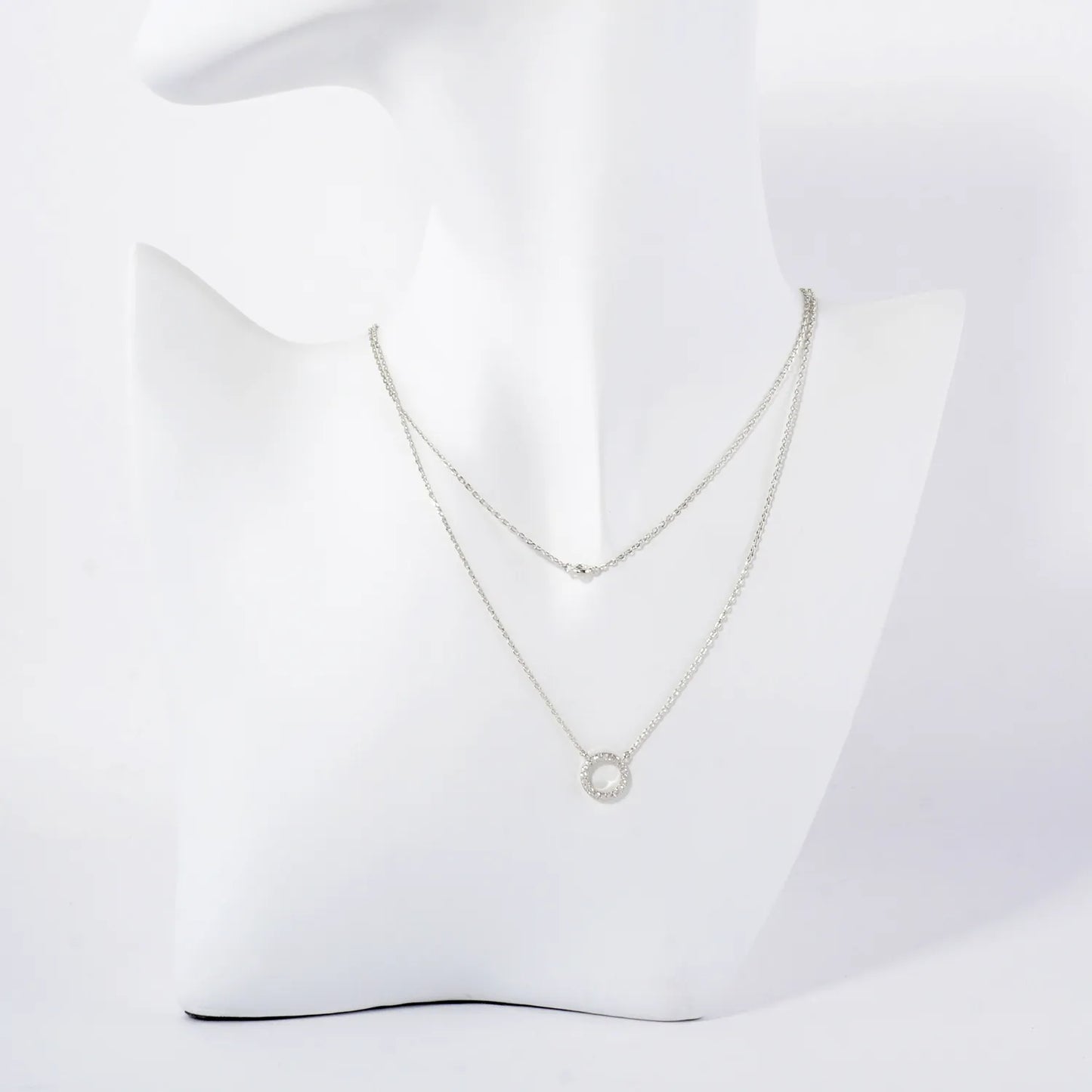 Pave-Set CZ Round Pendant 18K-Gold-Dipped Layered Necklace