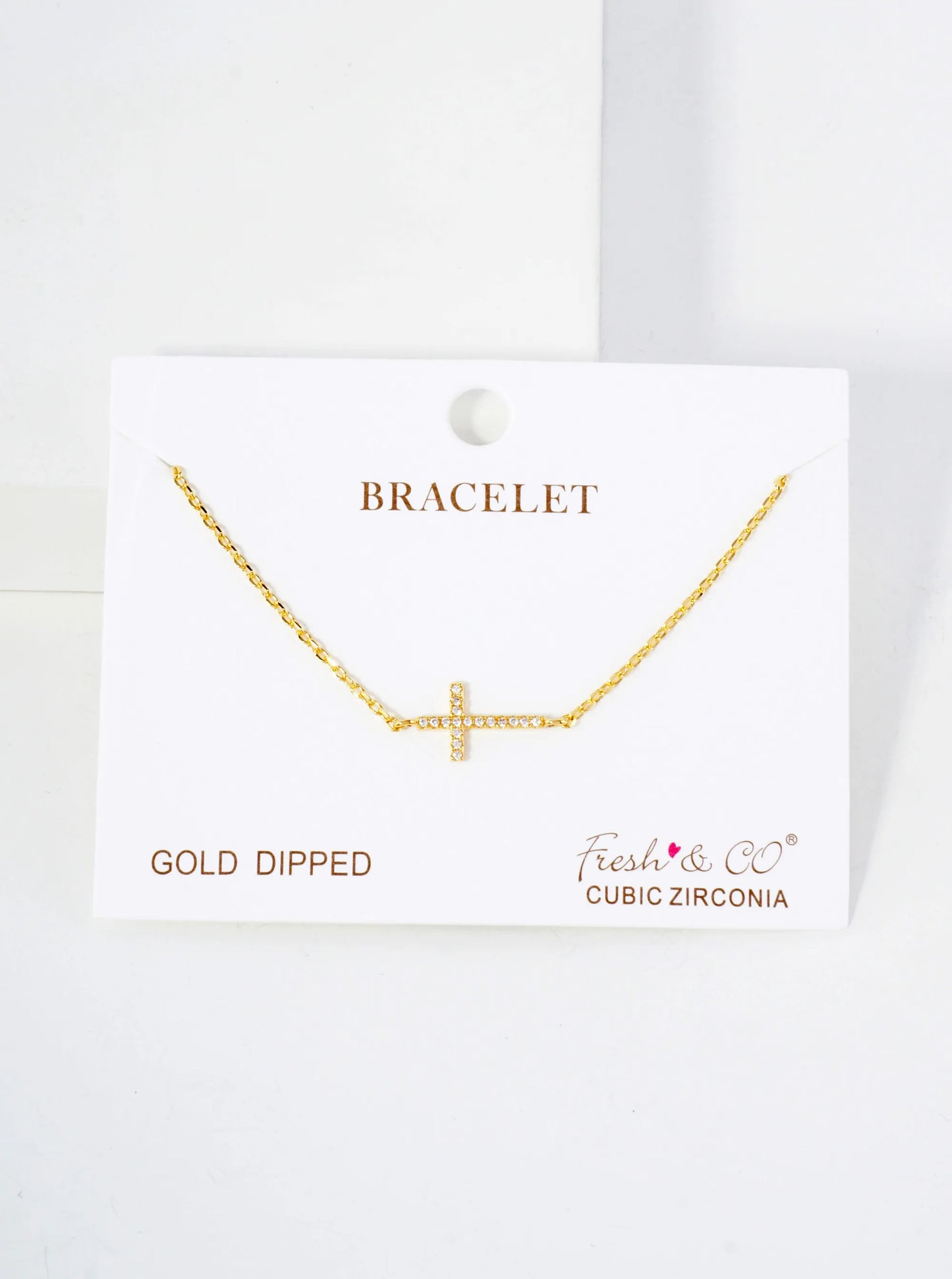 Pave-Set CZ Sideways Cross Accents 18K-Gold-Dipped Chain Bracelet