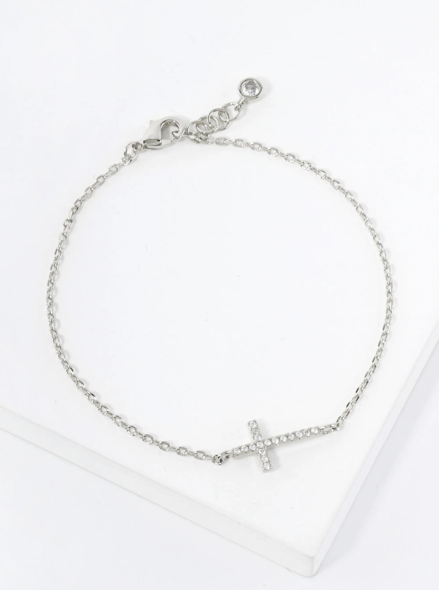 Pave-Set CZ Sideways Cross Accents 18K-Gold-Dipped Chain Bracelet