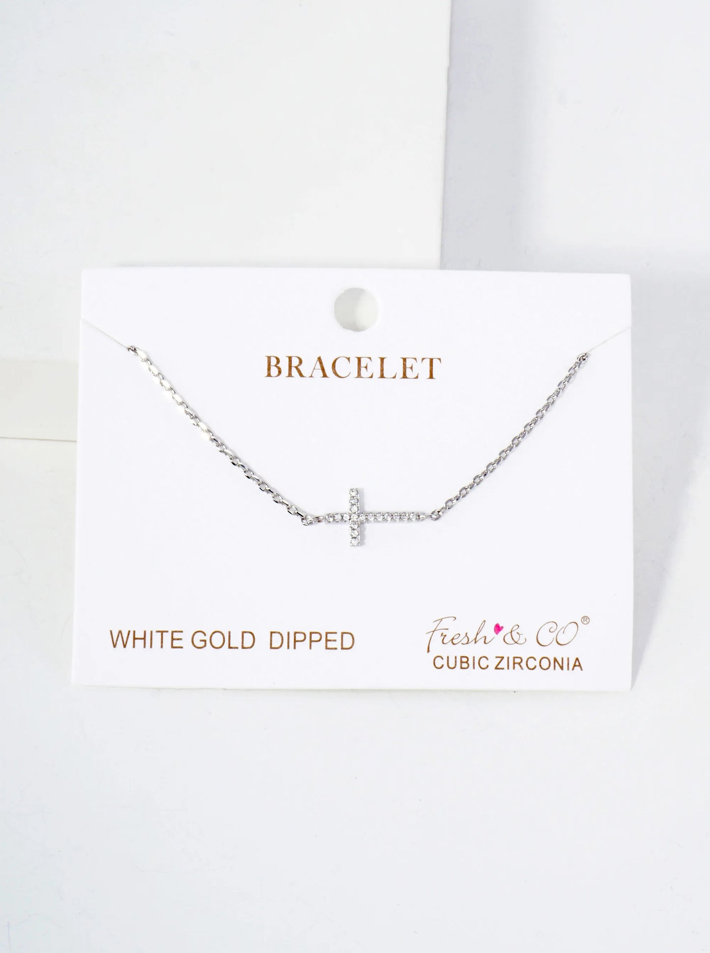 Pave-Set CZ Sideways Cross Accents 18K-Gold-Dipped Chain Bracelet