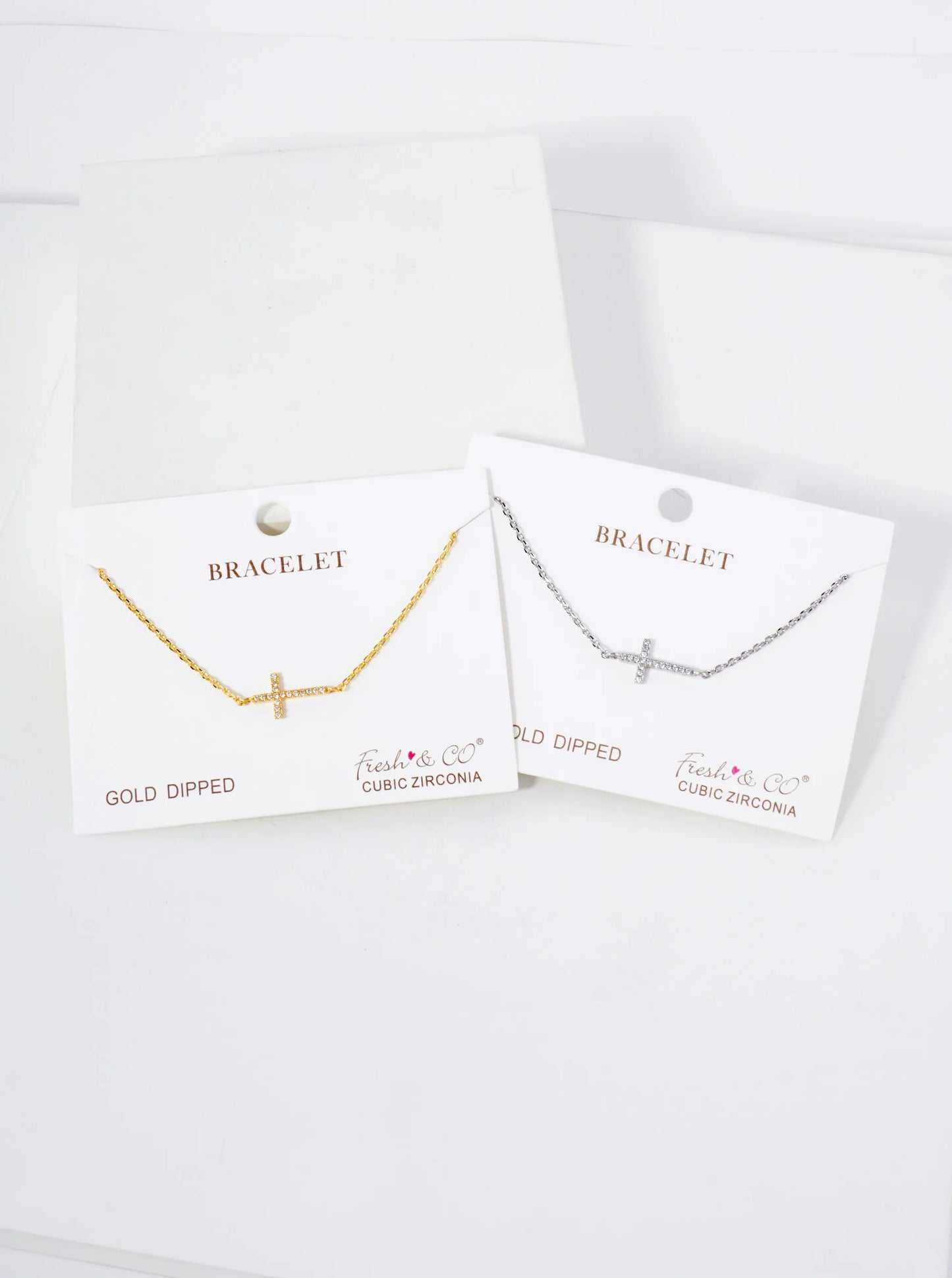 Pave-Set CZ Sideways Cross Accents 18K-Gold-Dipped Chain Bracelet