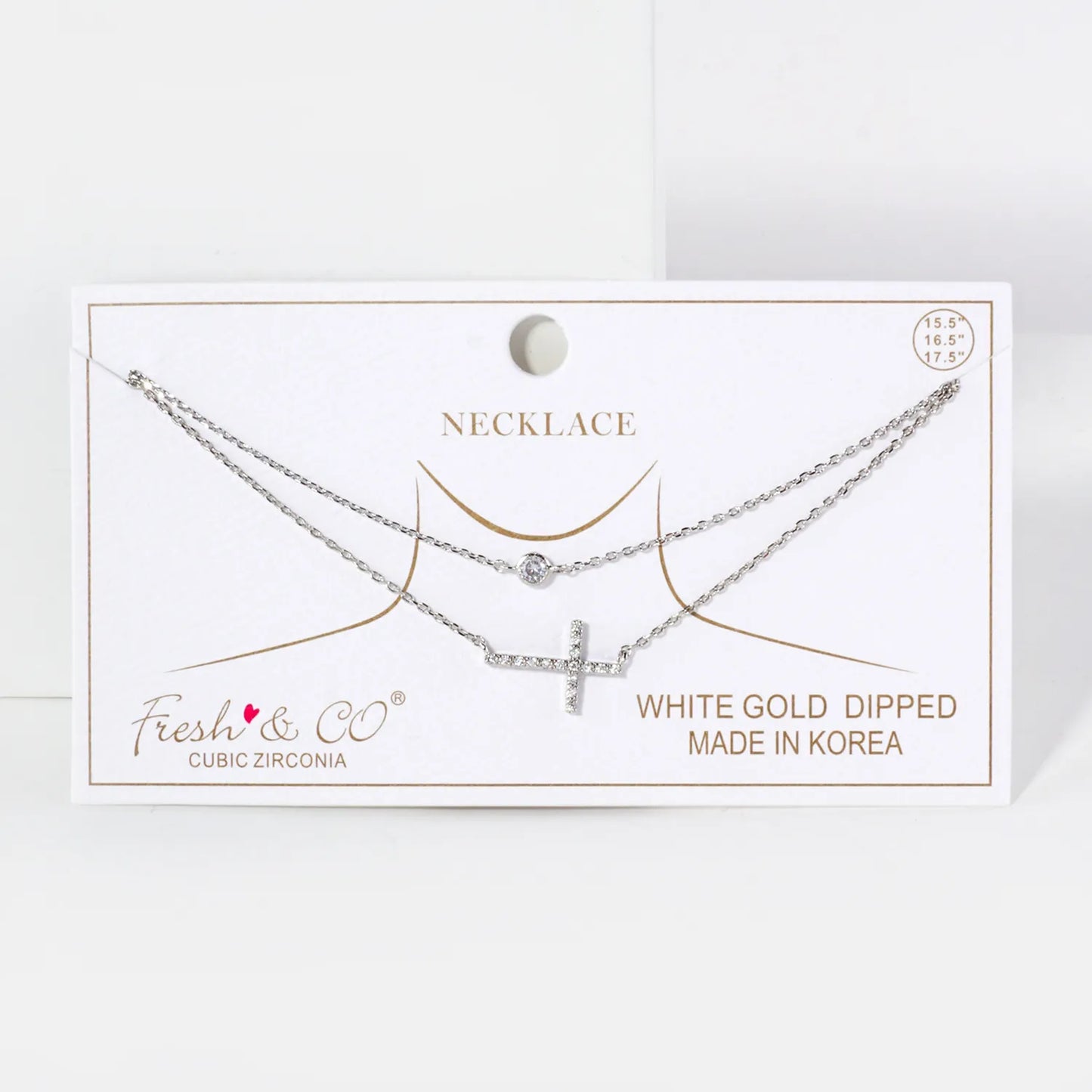 Pave-Set CZ Sideways Cross Pendant 18K-Gold-Dipped Layered Necklace