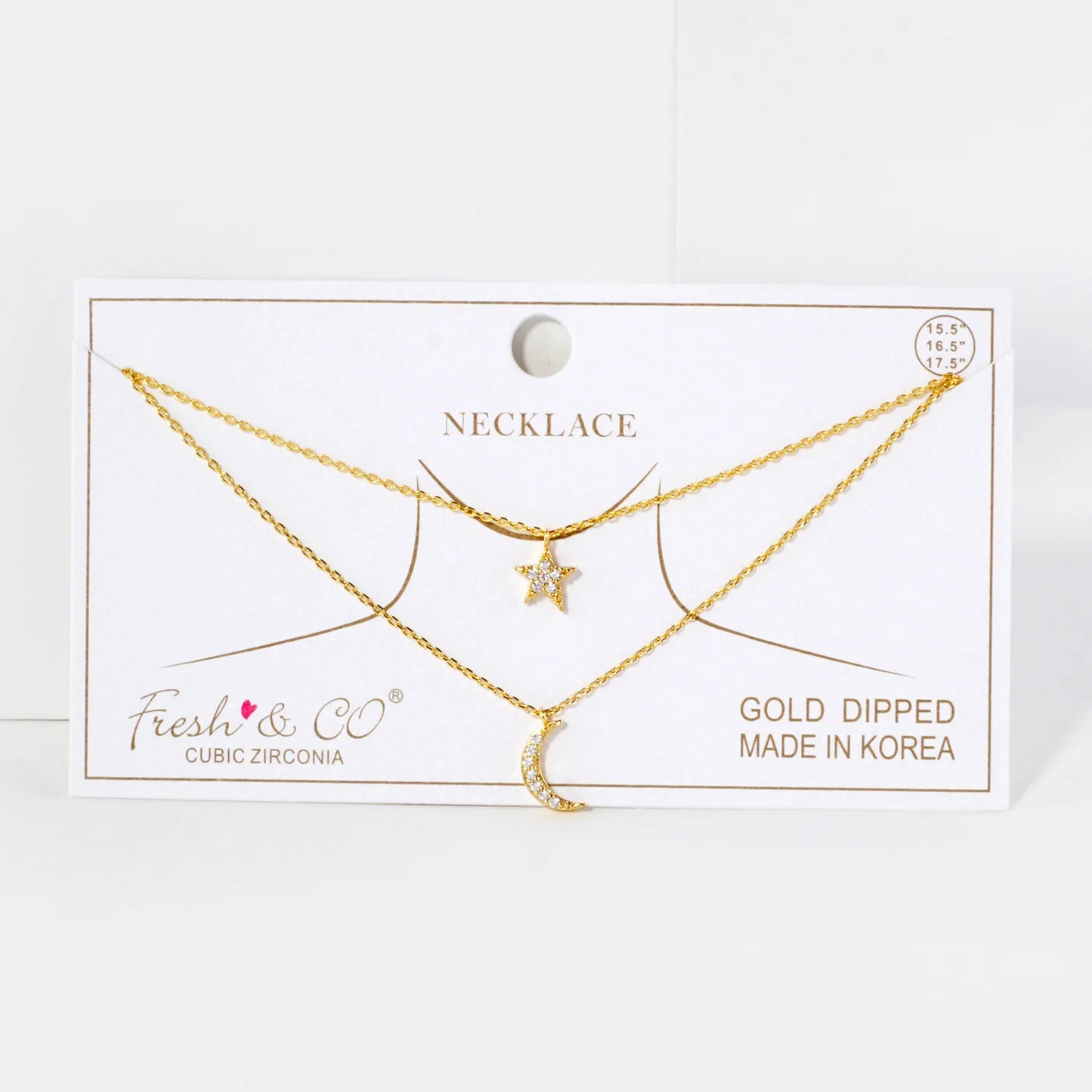 Pave-Set CZ Star Moon Pendant 18K-Gold-Dipped Layered Necklace