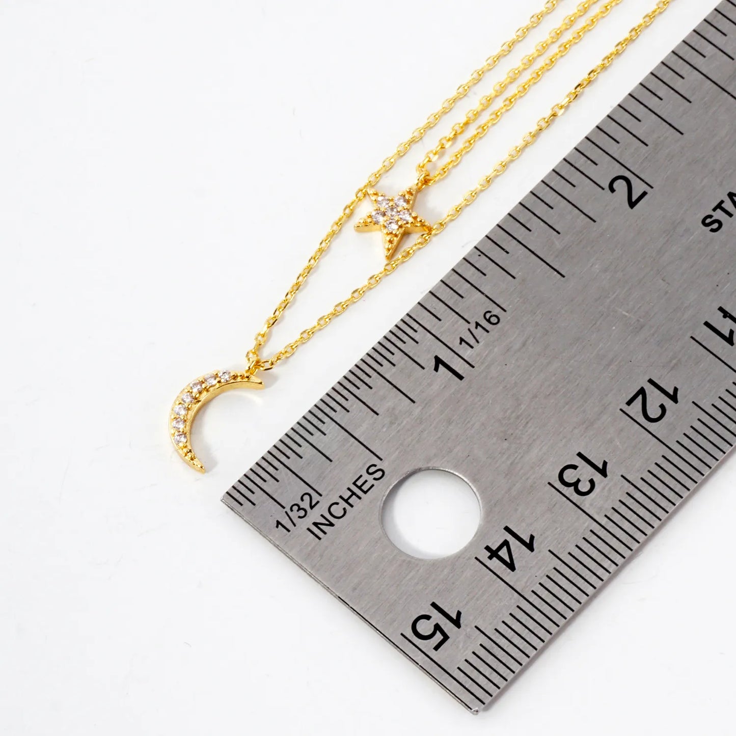 Pave-Set CZ Star Moon Pendant 18K-Gold-Dipped Layered Necklace