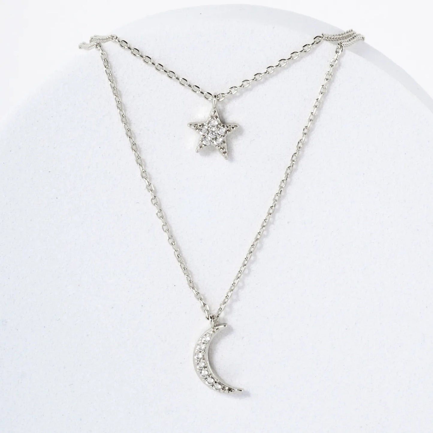 Pave-Set CZ Star Moon Pendant 18K-Gold-Dipped Layered Necklace