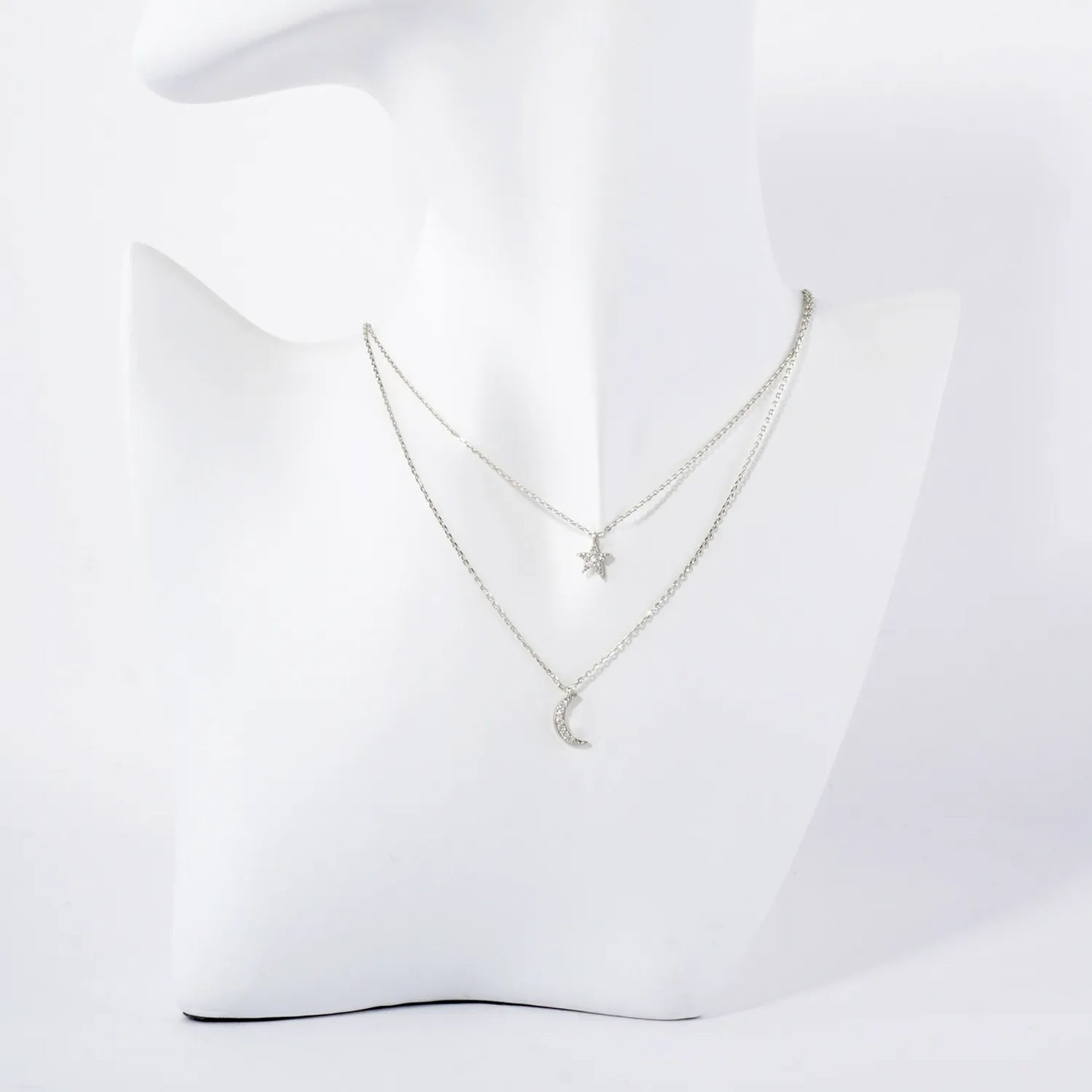Pave-Set CZ Star Moon Pendant 18K-Gold-Dipped Layered Necklace