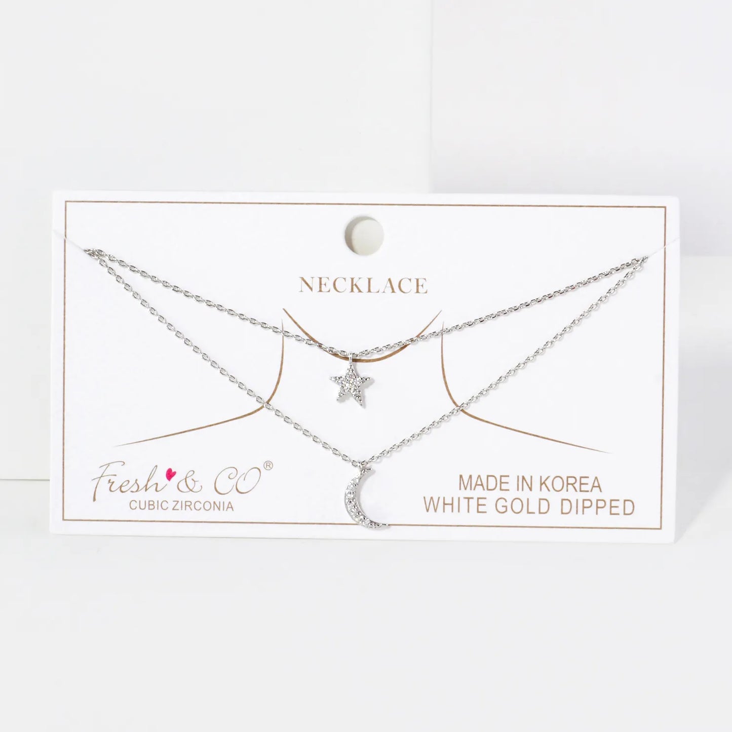 Pave-Set CZ Star Moon Pendant 18K-Gold-Dipped Layered Necklace