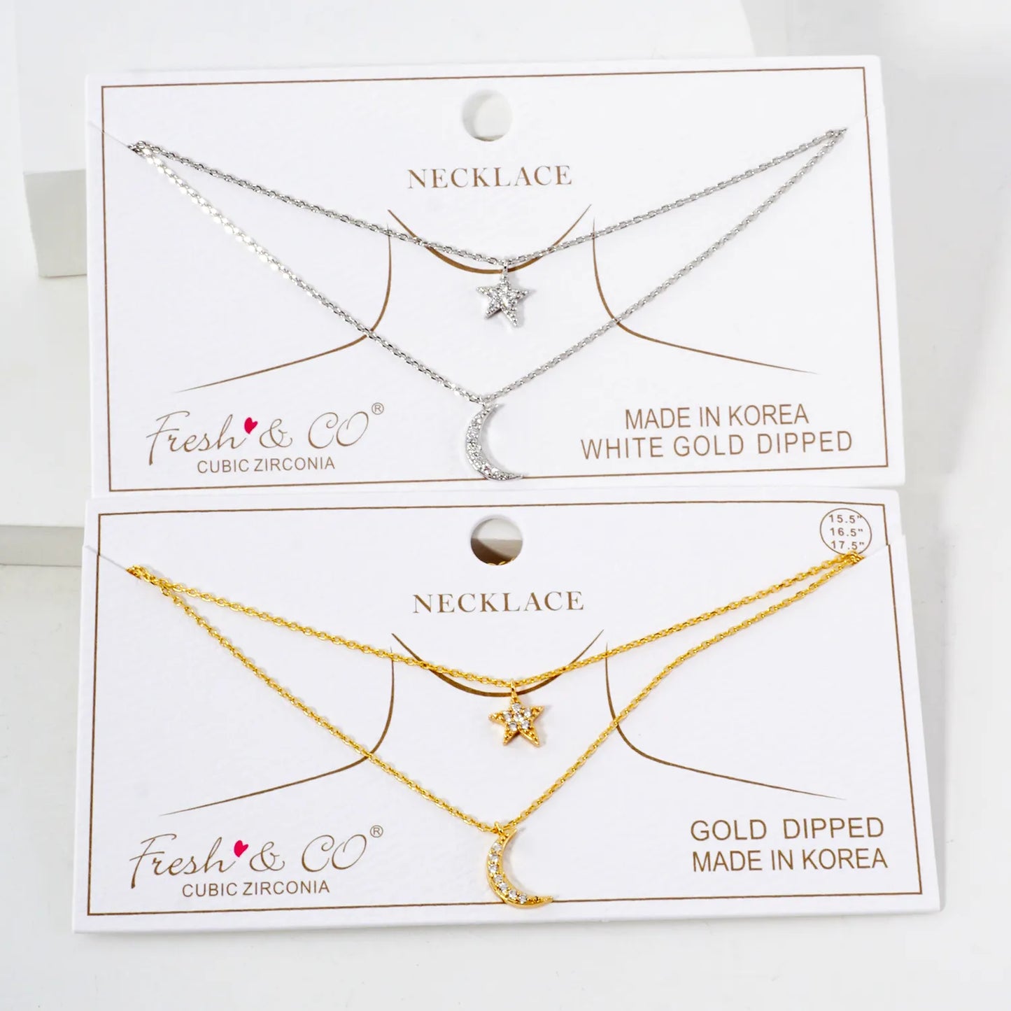 Pave-Set CZ Star Moon Pendant 18K-Gold-Dipped Layered Necklace