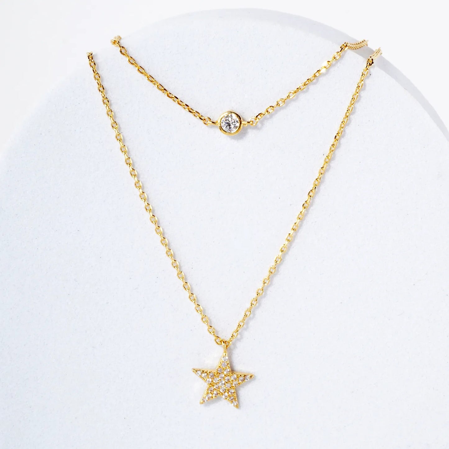 Pave-Set CZ Star Pendant 18K-Gold-Dipped Layered Necklace