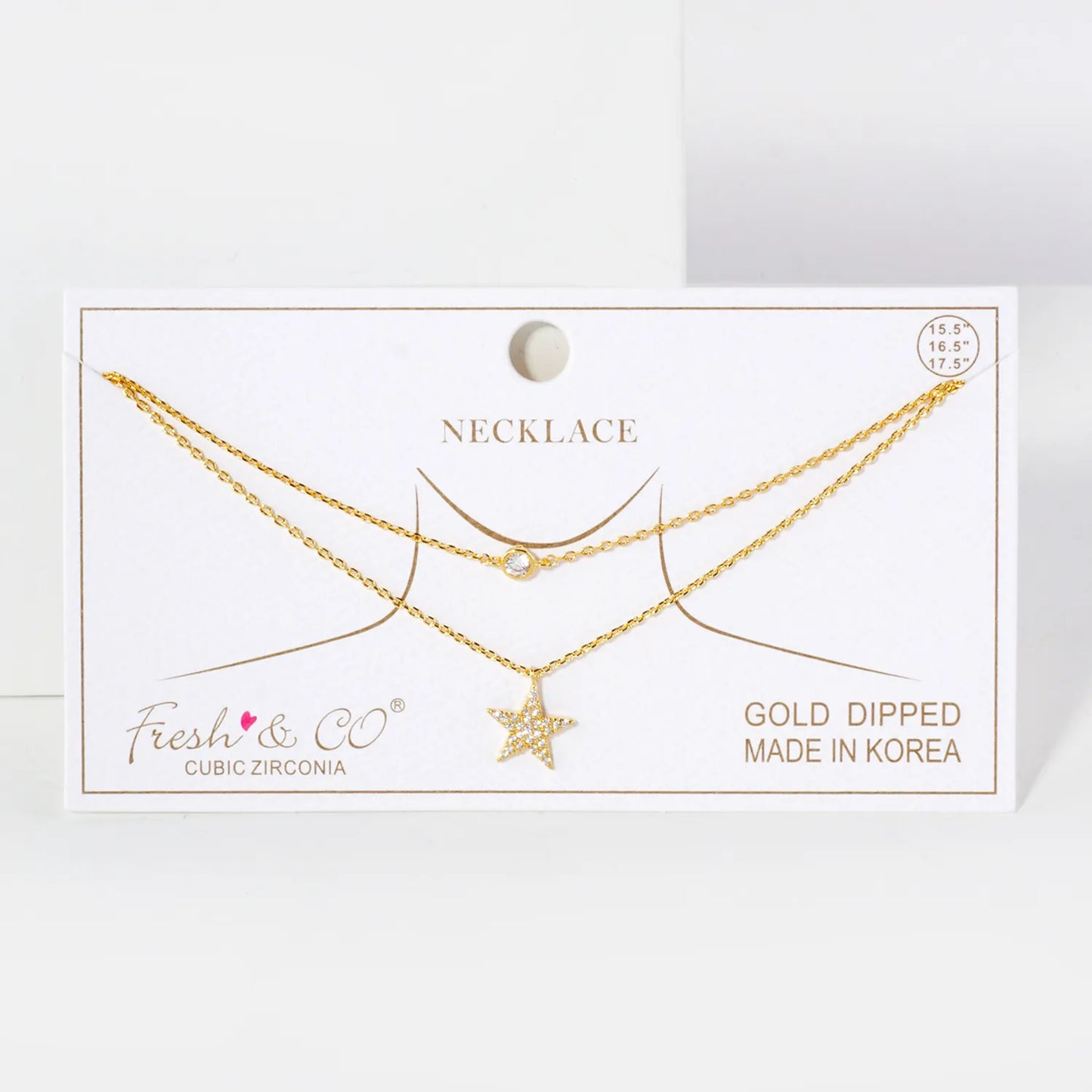 Pave-Set CZ Star Pendant 18K-Gold-Dipped Layered Necklace
