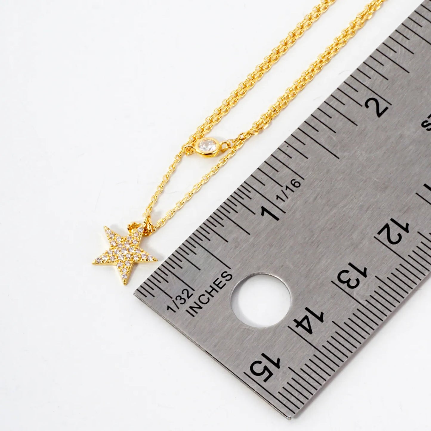 Pave-Set CZ Star Pendant 18K-Gold-Dipped Layered Necklace