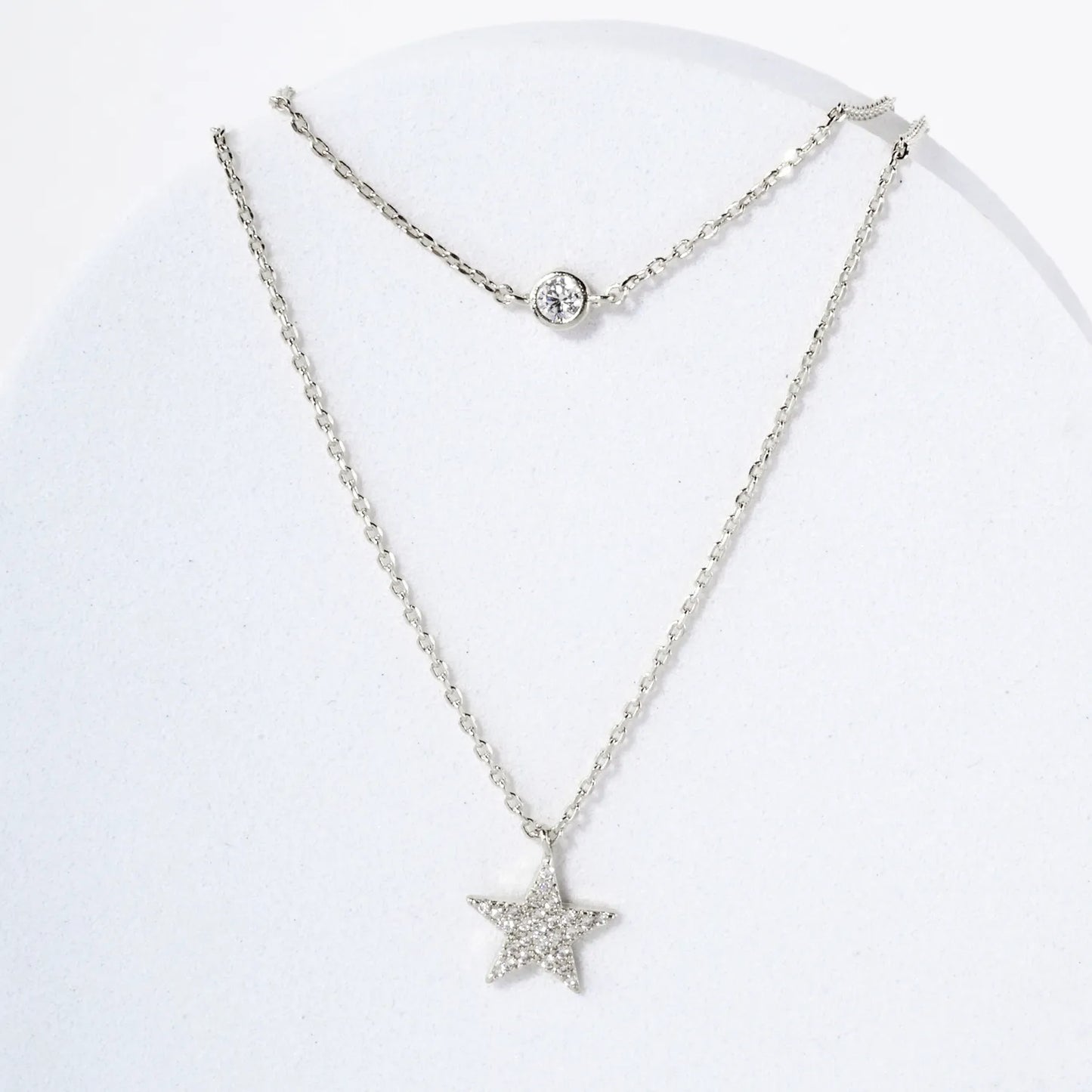 Pave-Set CZ Star Pendant 18K-Gold-Dipped Layered Necklace