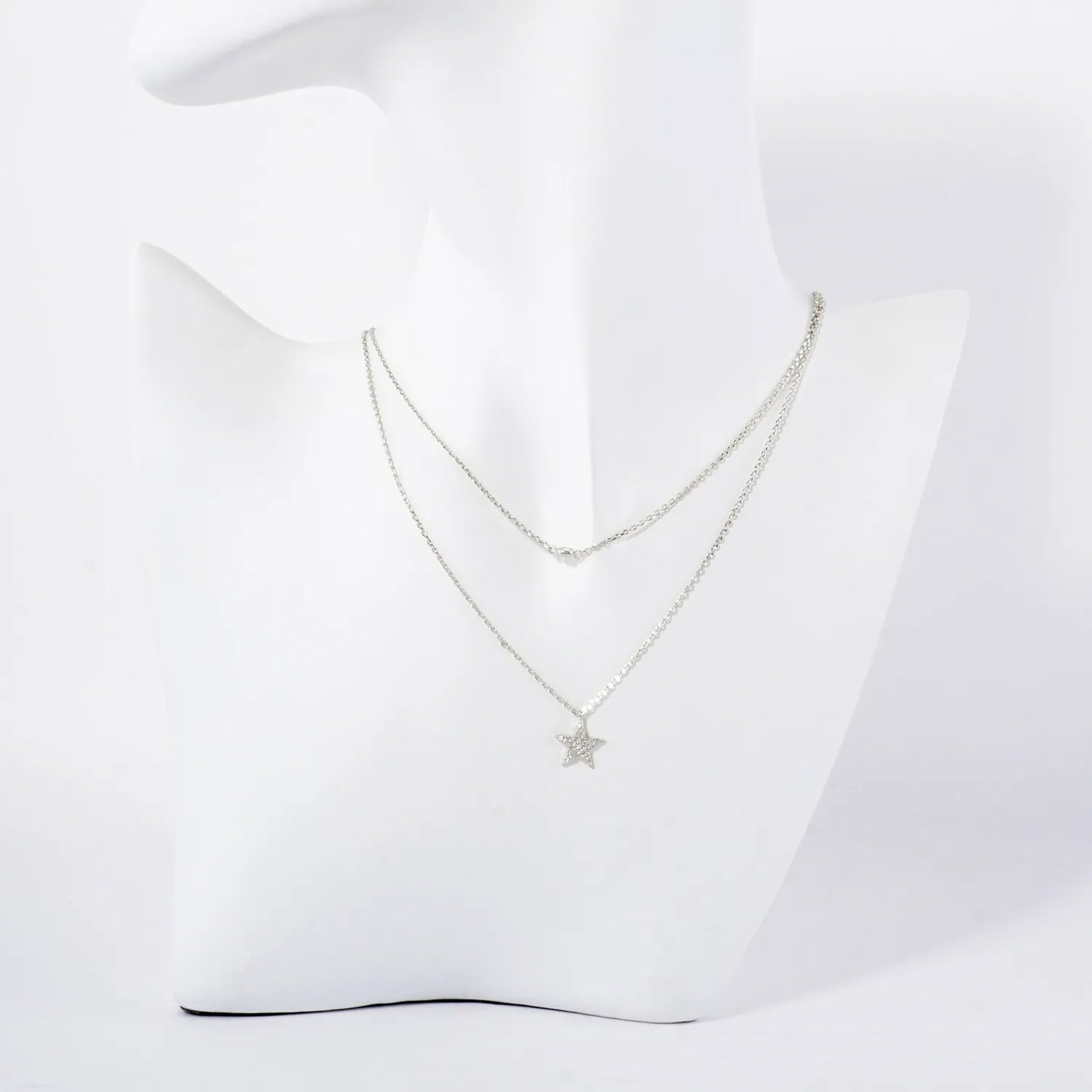 Pave-Set CZ Star Pendant 18K-Gold-Dipped Layered Necklace