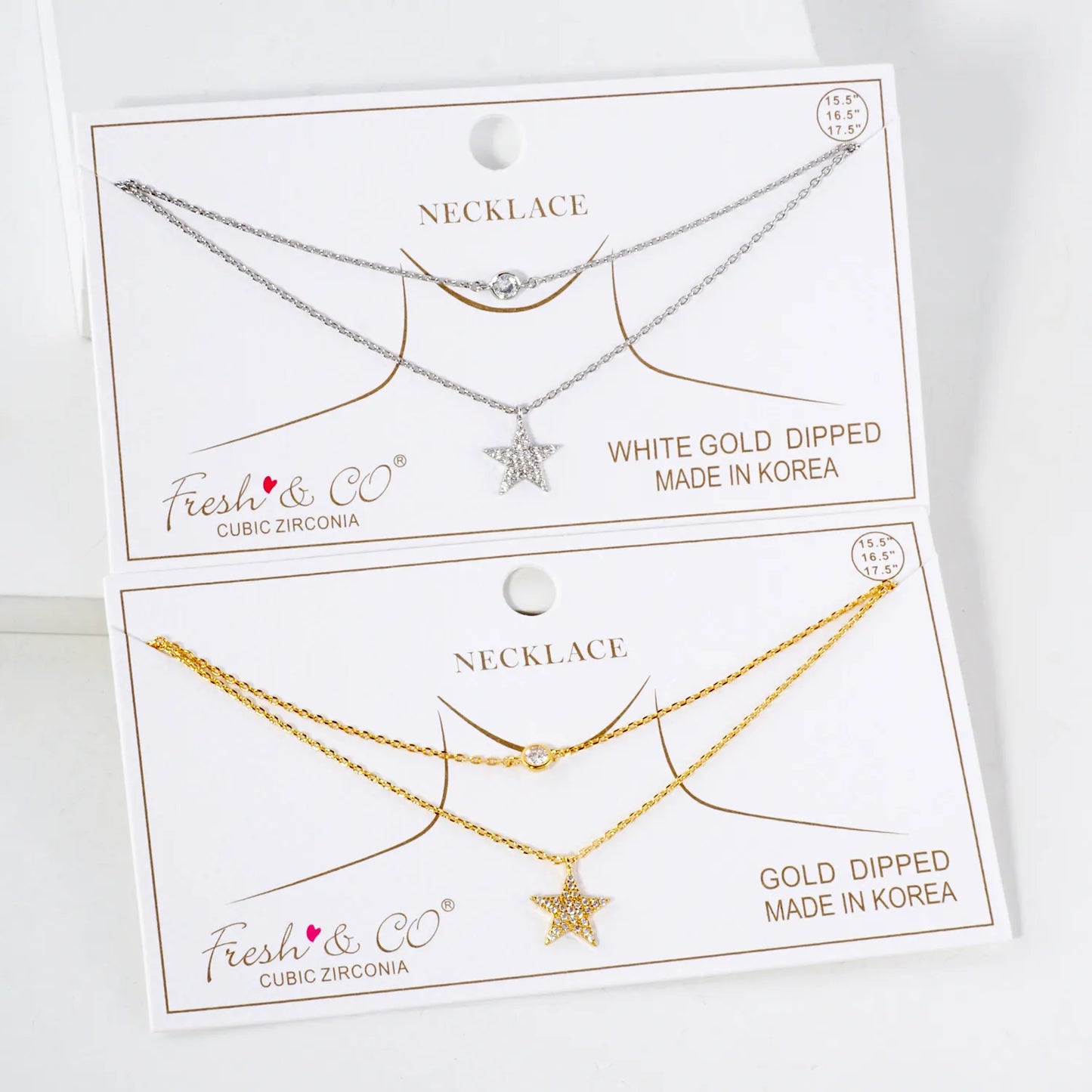 Pave-Set CZ Star Pendant 18K-Gold-Dipped Layered Necklace