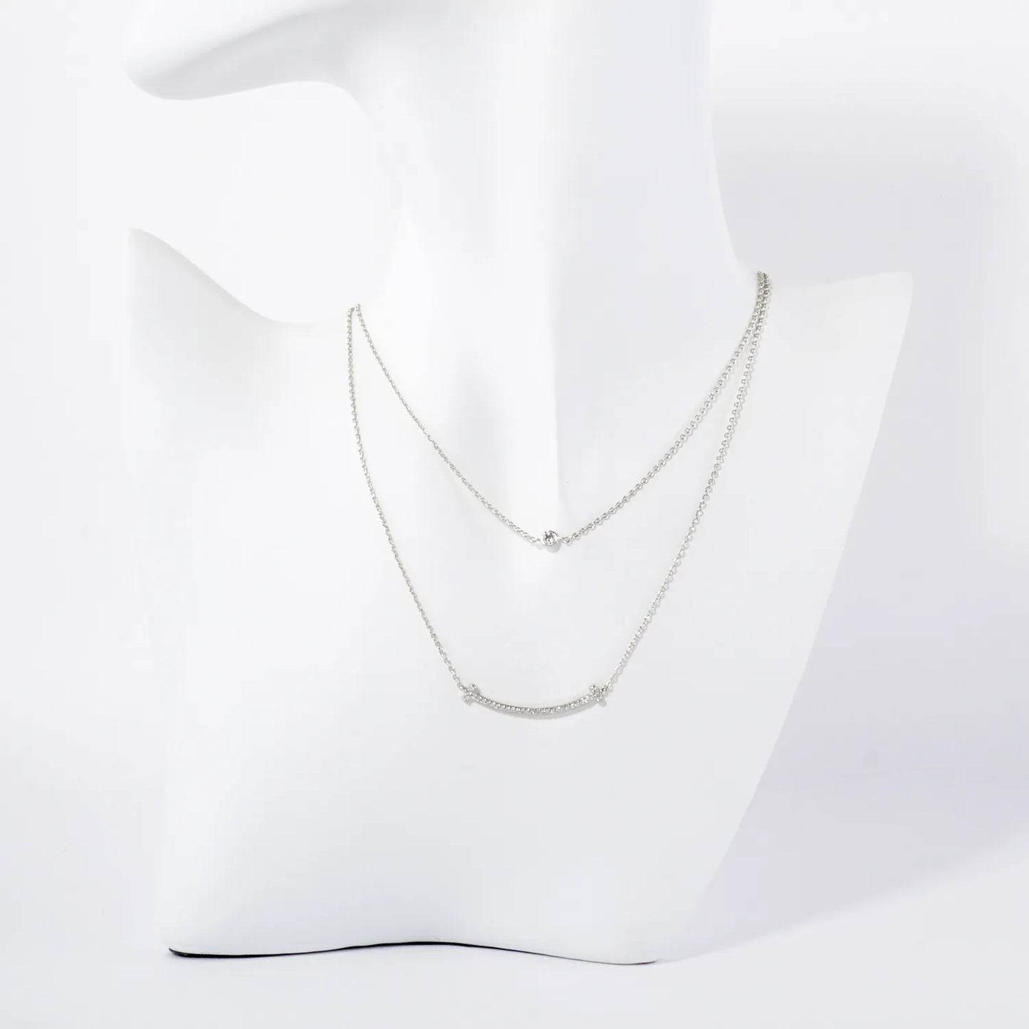 Pave-Set CZ T Smile Pendant 18K-Gold-Dipped Layered Necklace