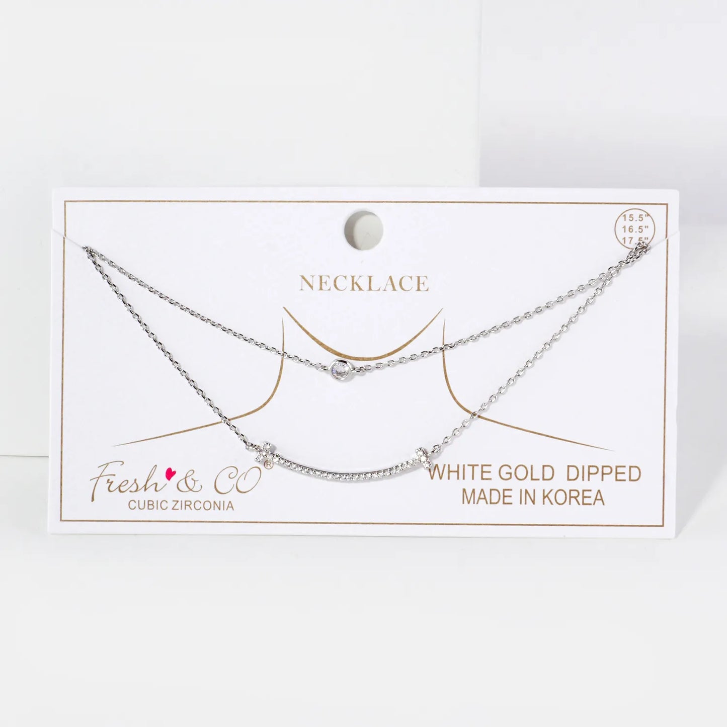 Pave-Set CZ T Smile Pendant 18K-Gold-Dipped Layered Necklace