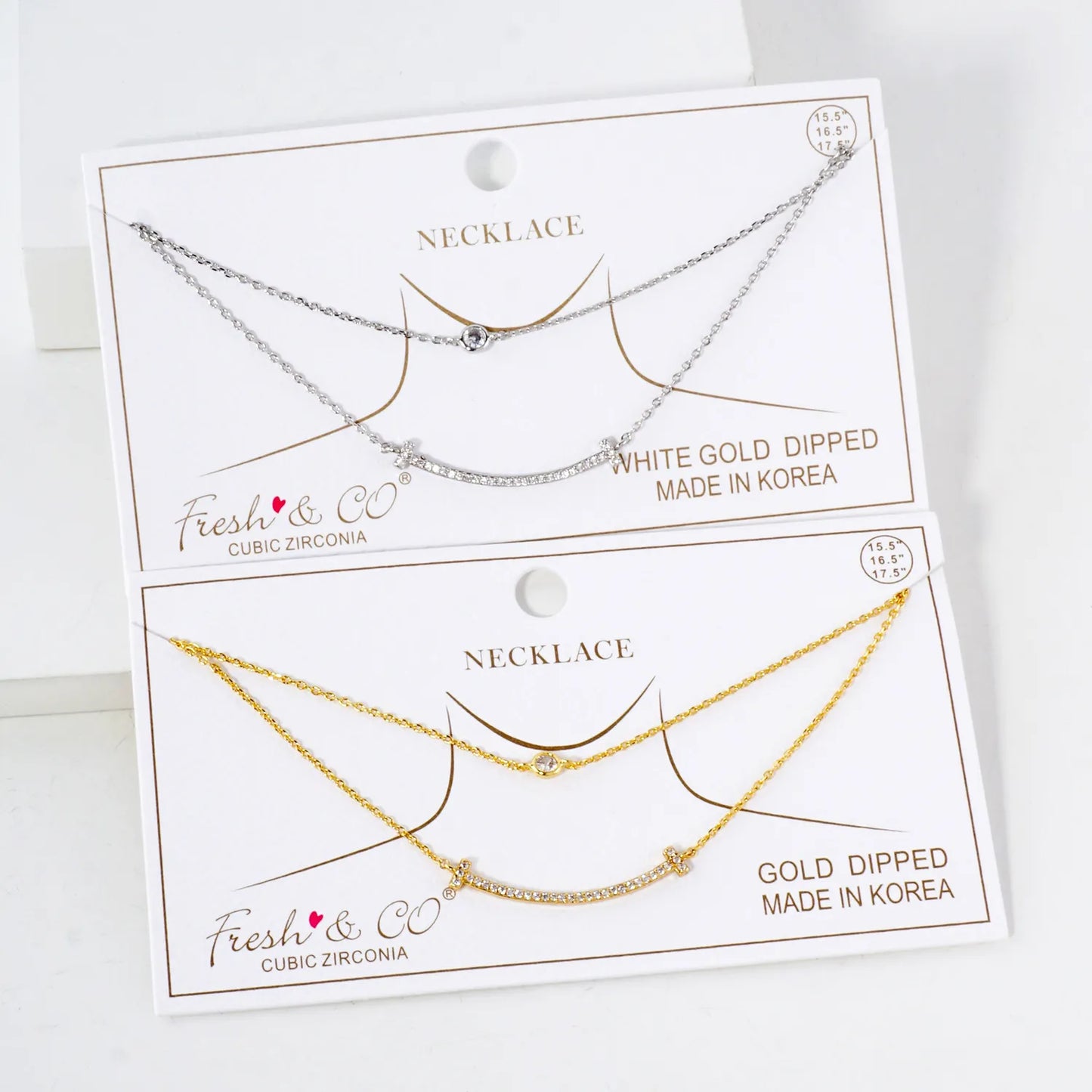 Pave-Set CZ T Smile Pendant 18K-Gold-Dipped Layered Necklace