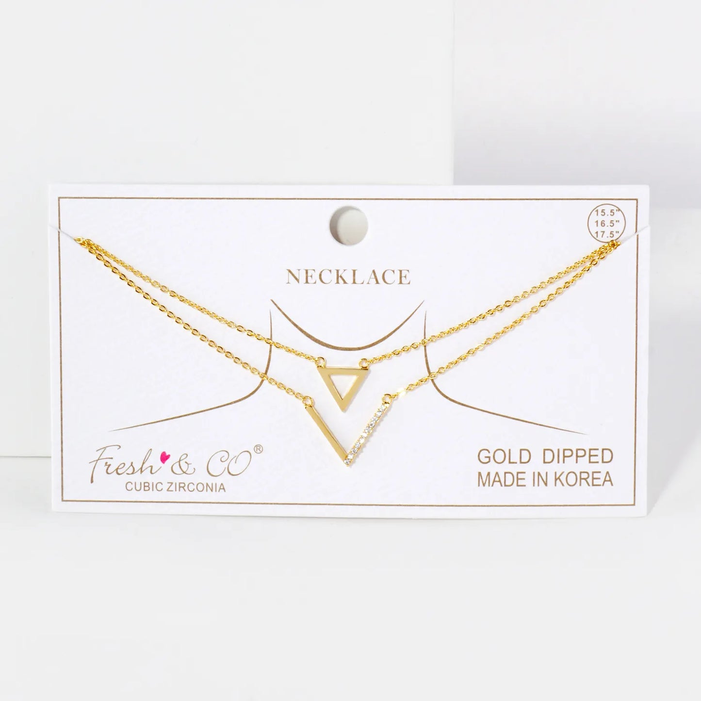 Pave-Set CZ Triangle Geometric Pendant 18K-Gold-Dipped Layered Necklace