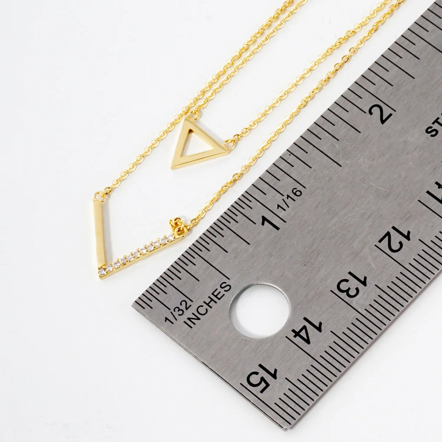 Pave-Set CZ Triangle Geometric Pendant 18K-Gold-Dipped Layered Necklace