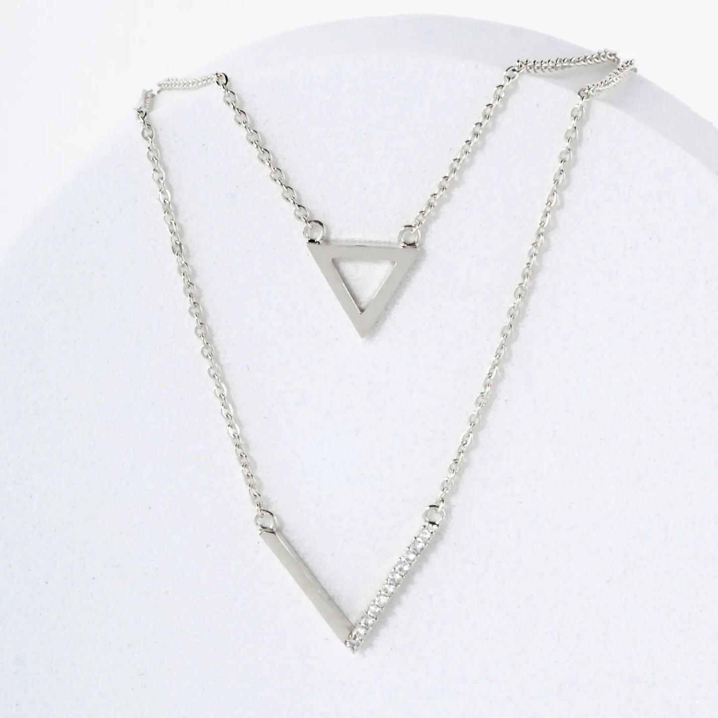 Pave-Set CZ Triangle Geometric Pendant 18K-Gold-Dipped Layered Necklace