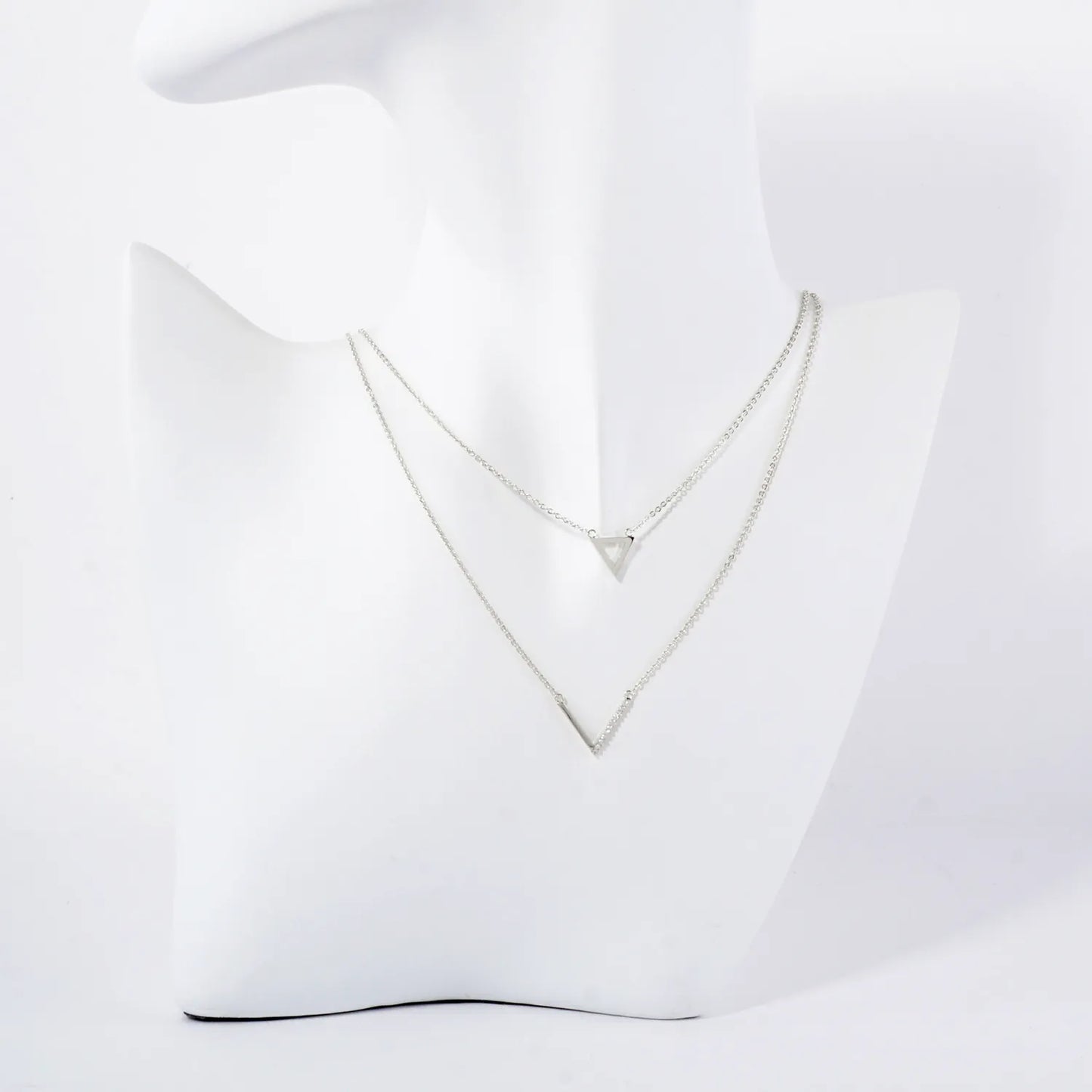 Pave-Set CZ Triangle Geometric Pendant 18K-Gold-Dipped Layered Necklace